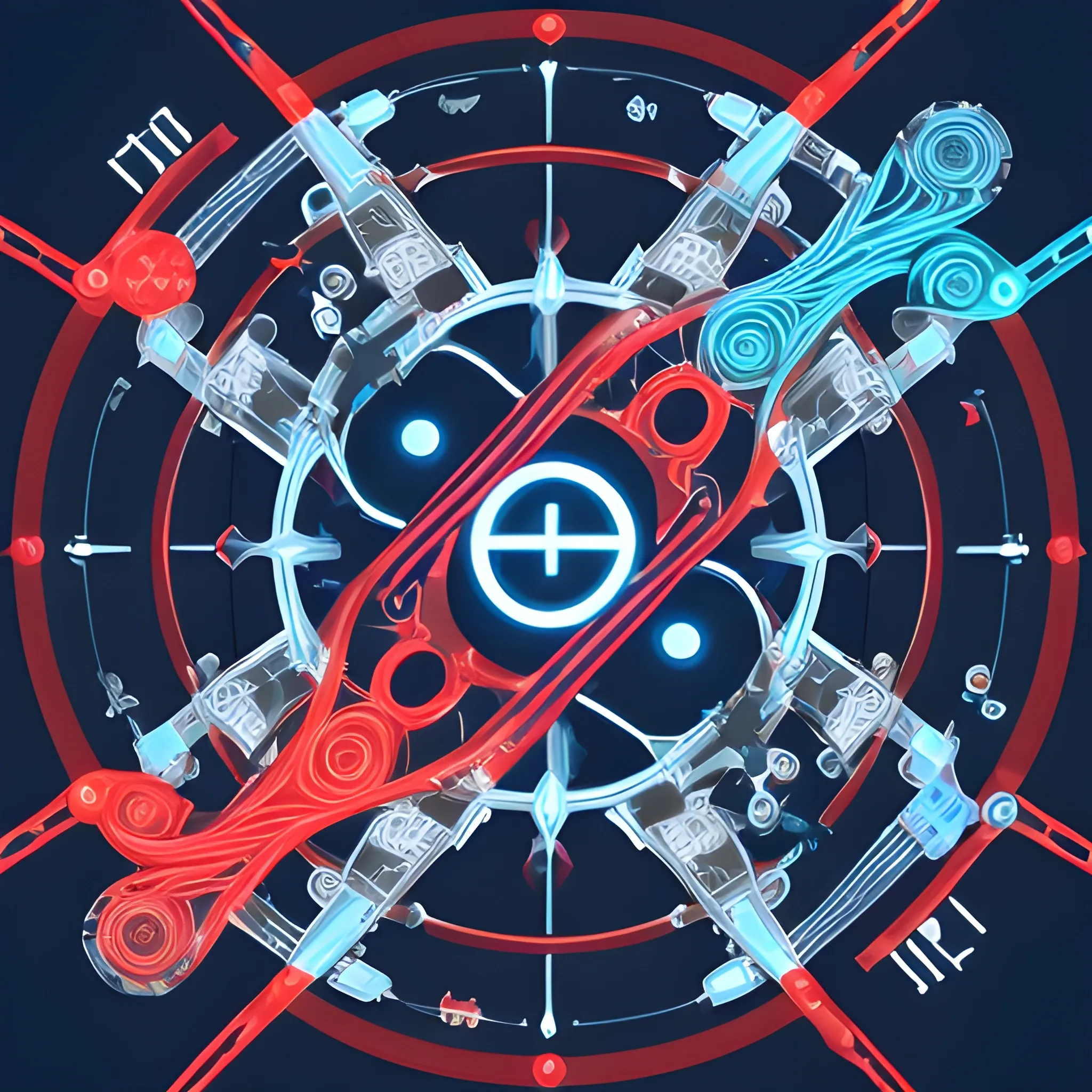 A dynamic logo featuring flowing lines forming an infinity symbol, intersected by a robotic arm. The flowing lines, representing data flow, are colored in Oxford Blue (#031E49), while the robotic arm is in Jet Stream (#B8CAD1). Electric Red (#EE0405) accents highlight the intersection points, symbolizing the continuous integration of data and robotics.