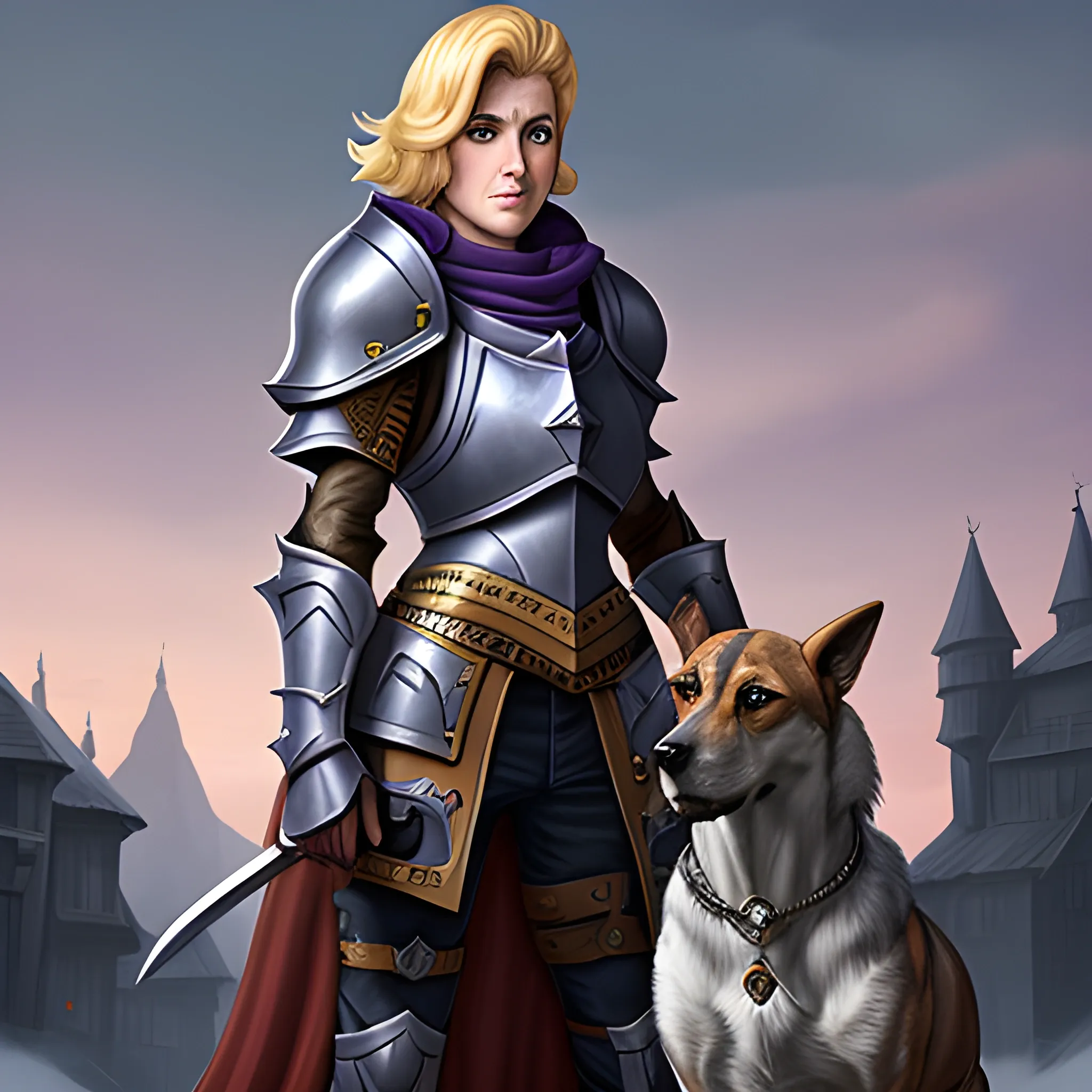 a badass lady paladin with a hound