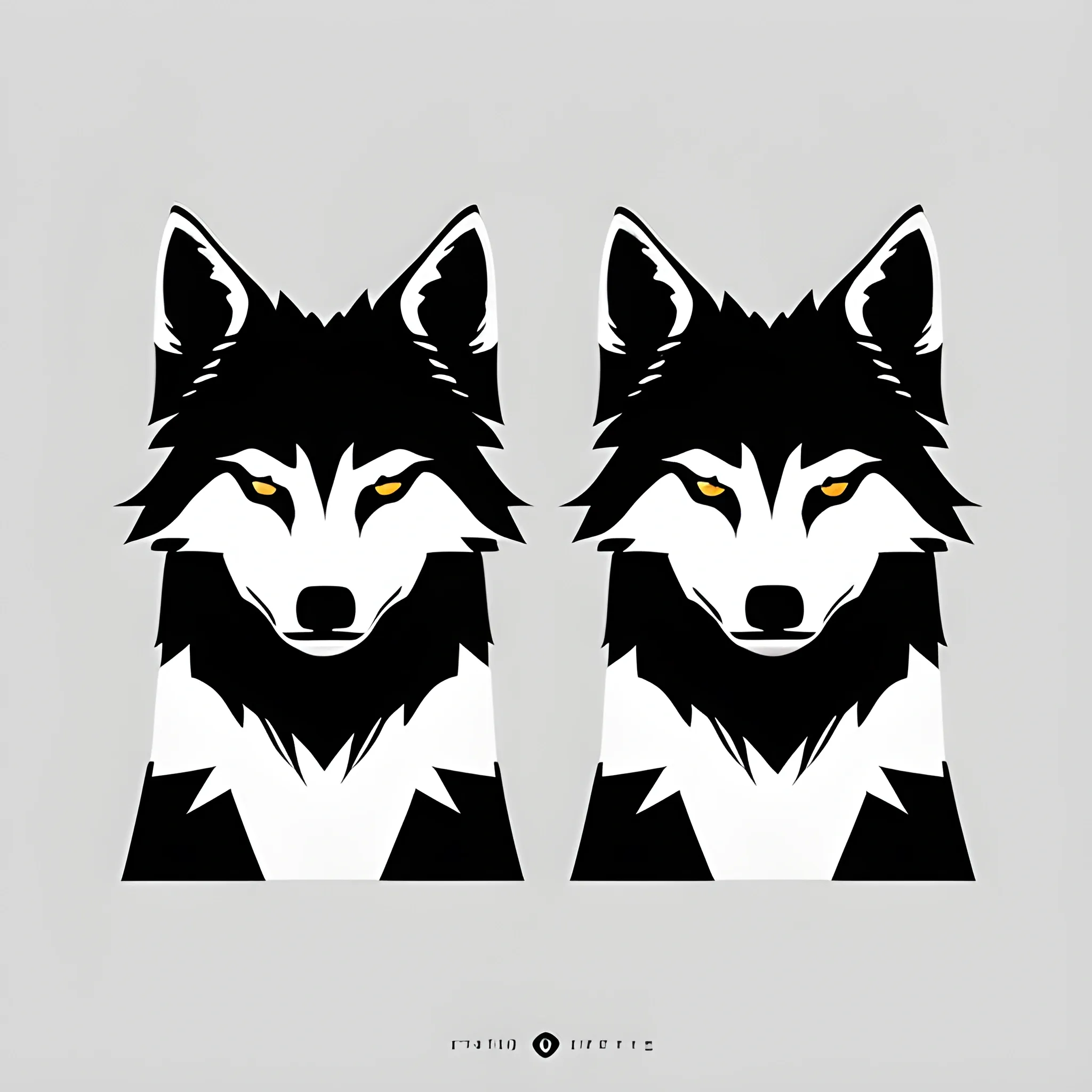 minimal design of twin wolf one is black and one is white
