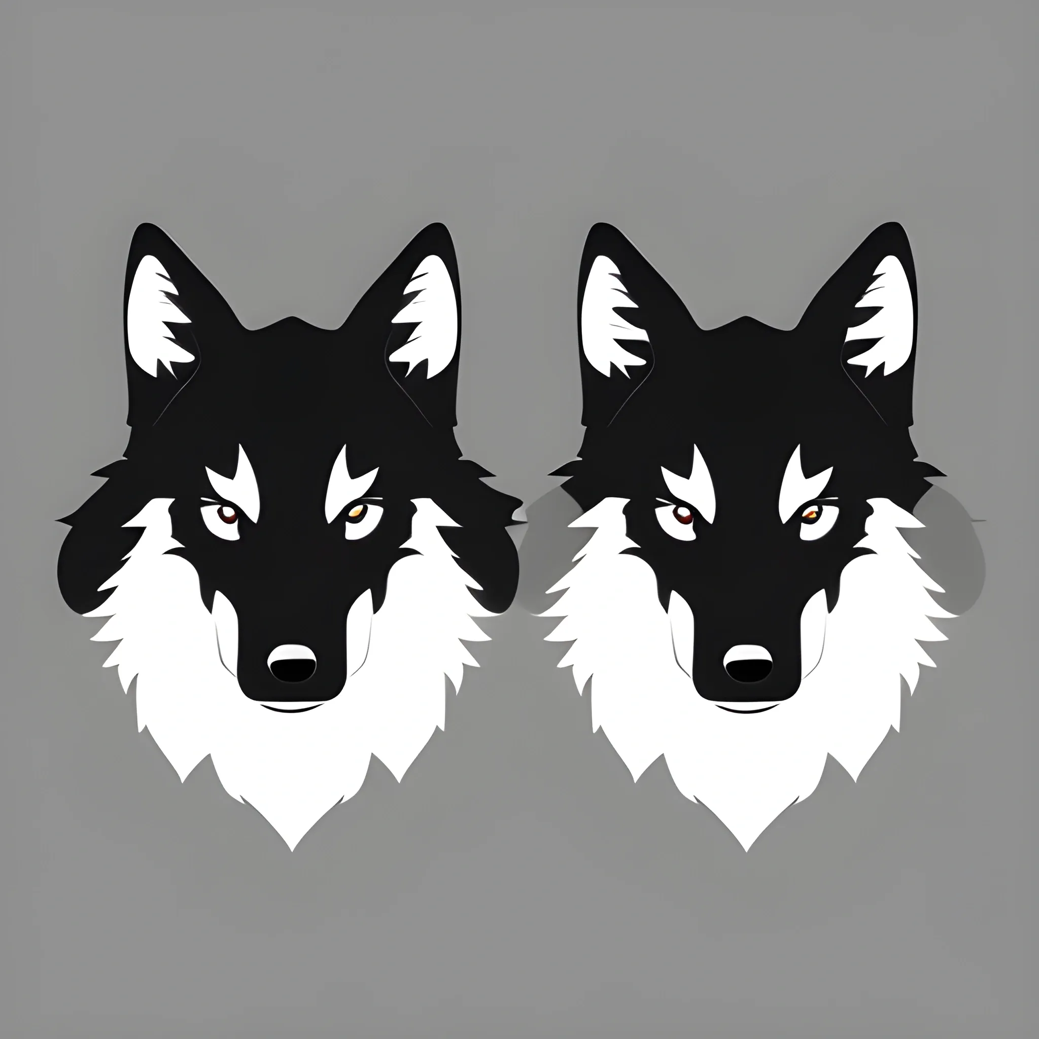 minimal design of twin wolf one is black and one is white
