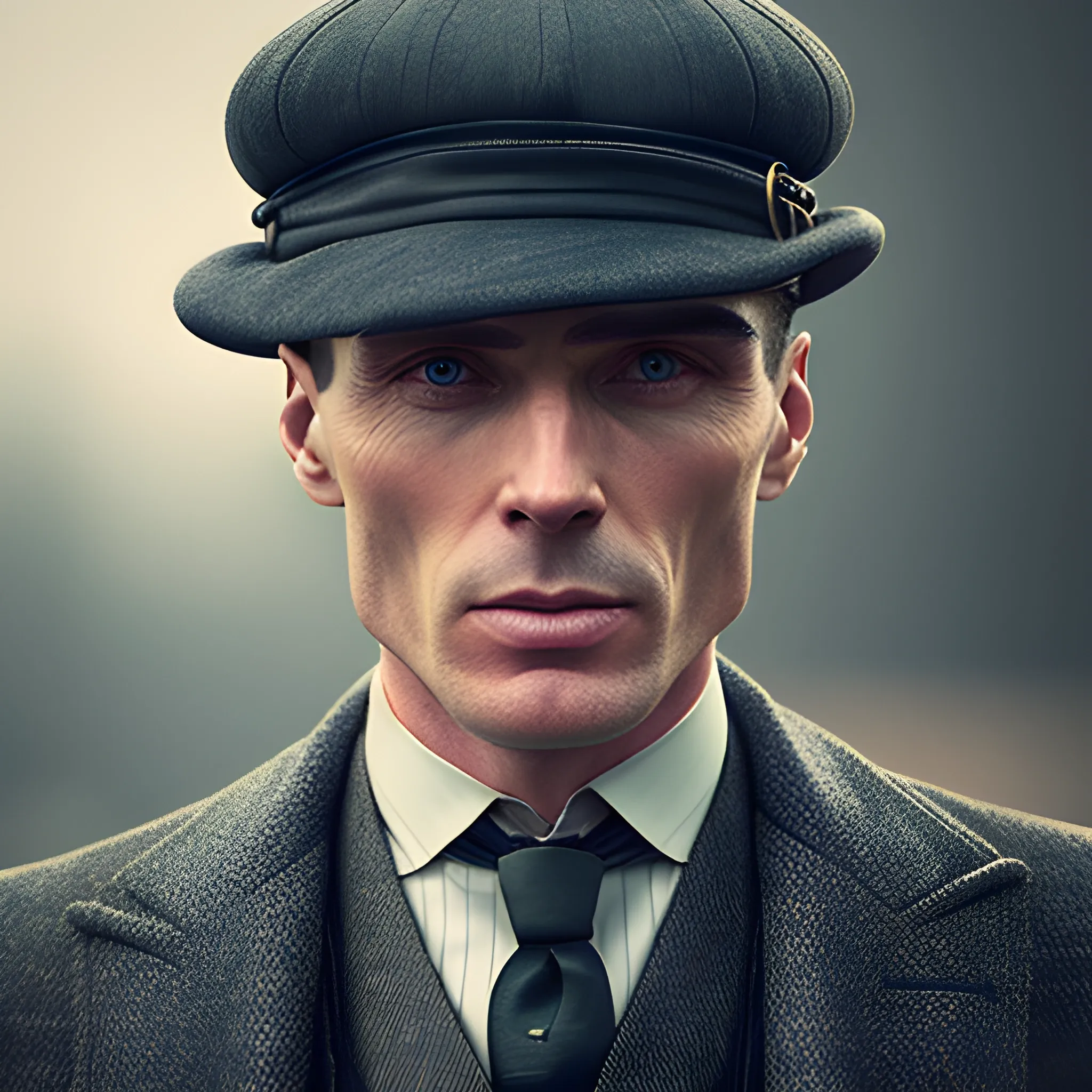 PEAKY BLINDERS TRUBUTE /// High detail RAW color photo professional, highly detail face: 1.4, a detailed portrait of Cillian Murphy wearing Tie suit with heavy overcoat and whool flat cap, dramatic color grade, dynamic angle, detailed wear, ultra detailed face and eyes, backlighting, bokeh, 19th style, Peaky Blinders style