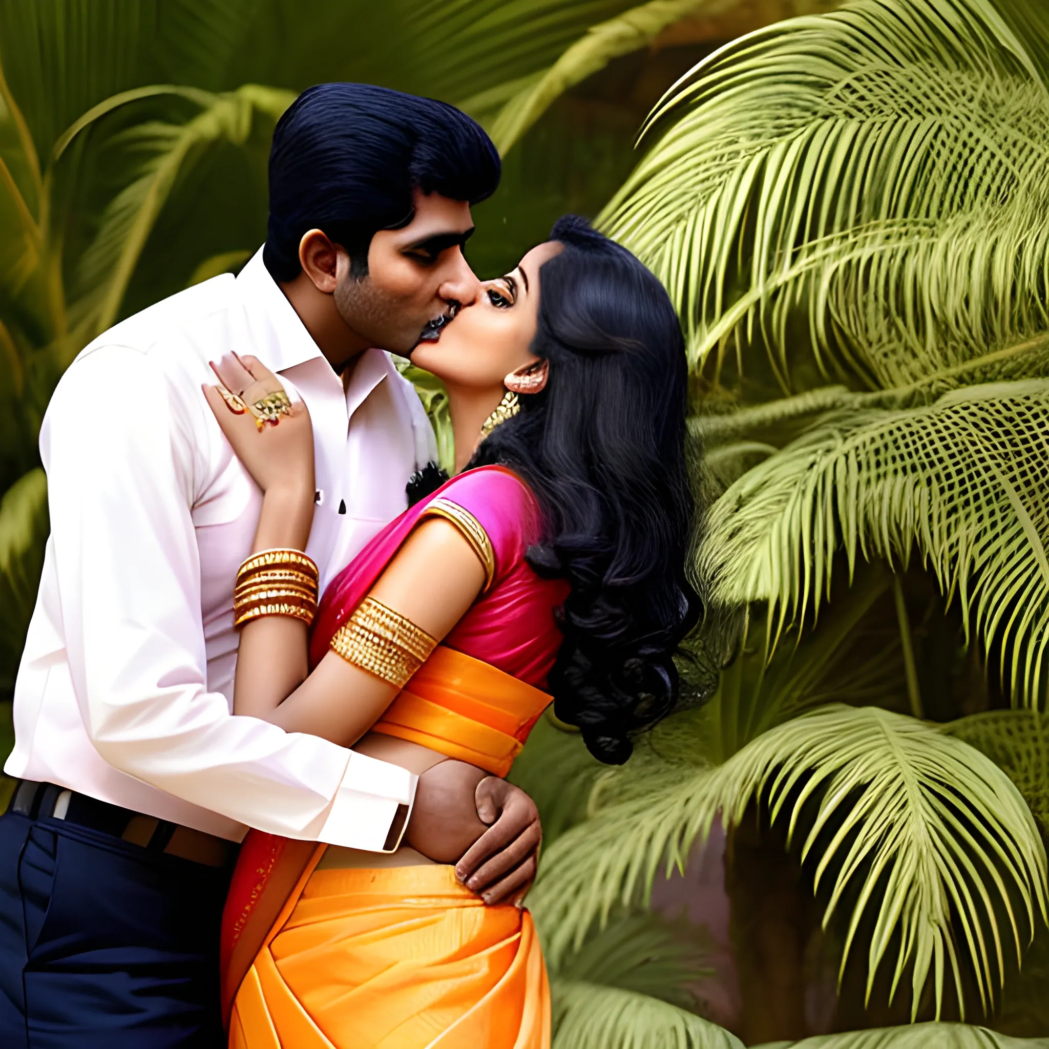 indian man kissing lady saree
