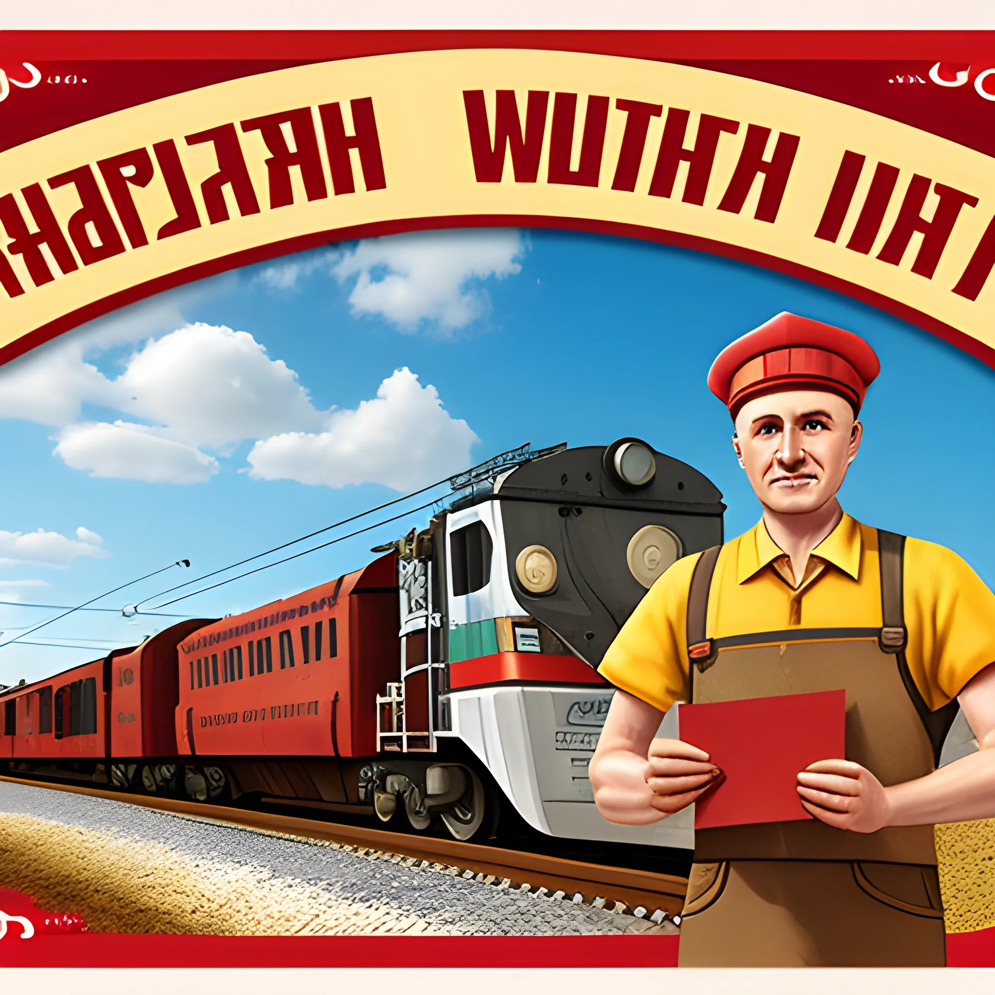 postcard congratulations on railway worker's day, in Russian style, 3D