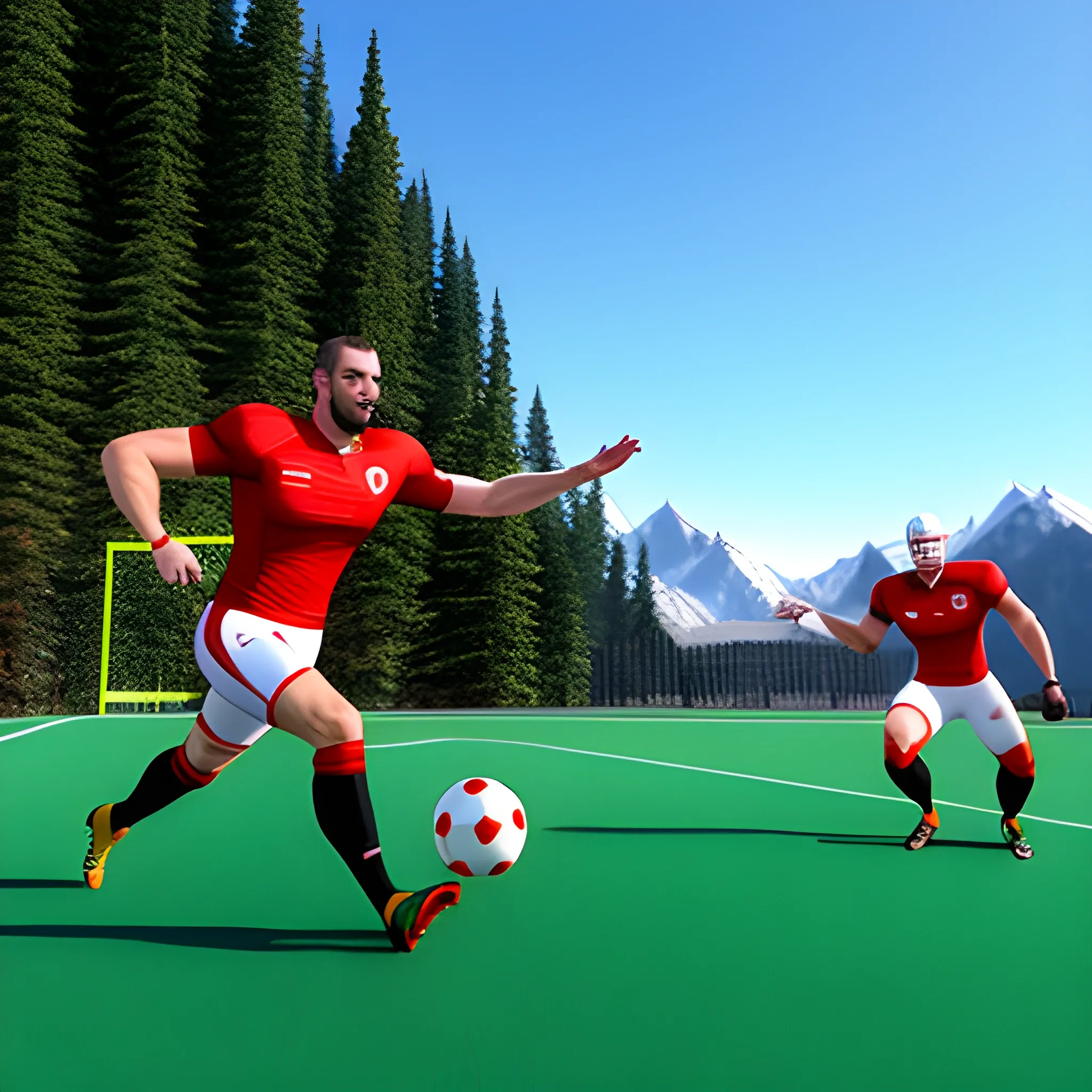 childrens playing football on mountains, 3D, 