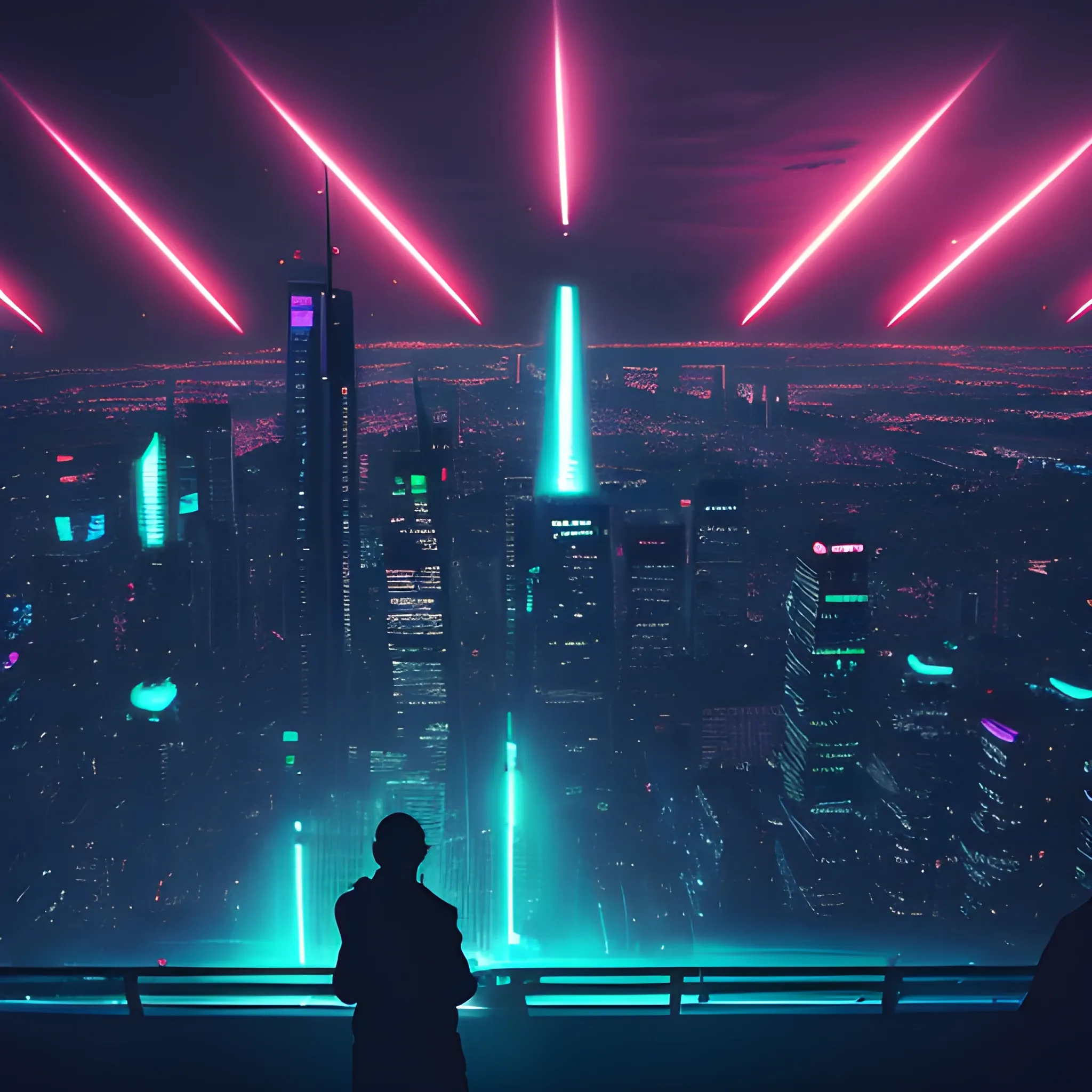 A futuristic smartphone silhouette against a cityscape bathed in the glow of neon, its camera lens transforming into a secure lock. The camera captures the dynamic scene, bathed in an otherworldly glow, as if the city itself were responding to the collective energy of the teams and the crowd.