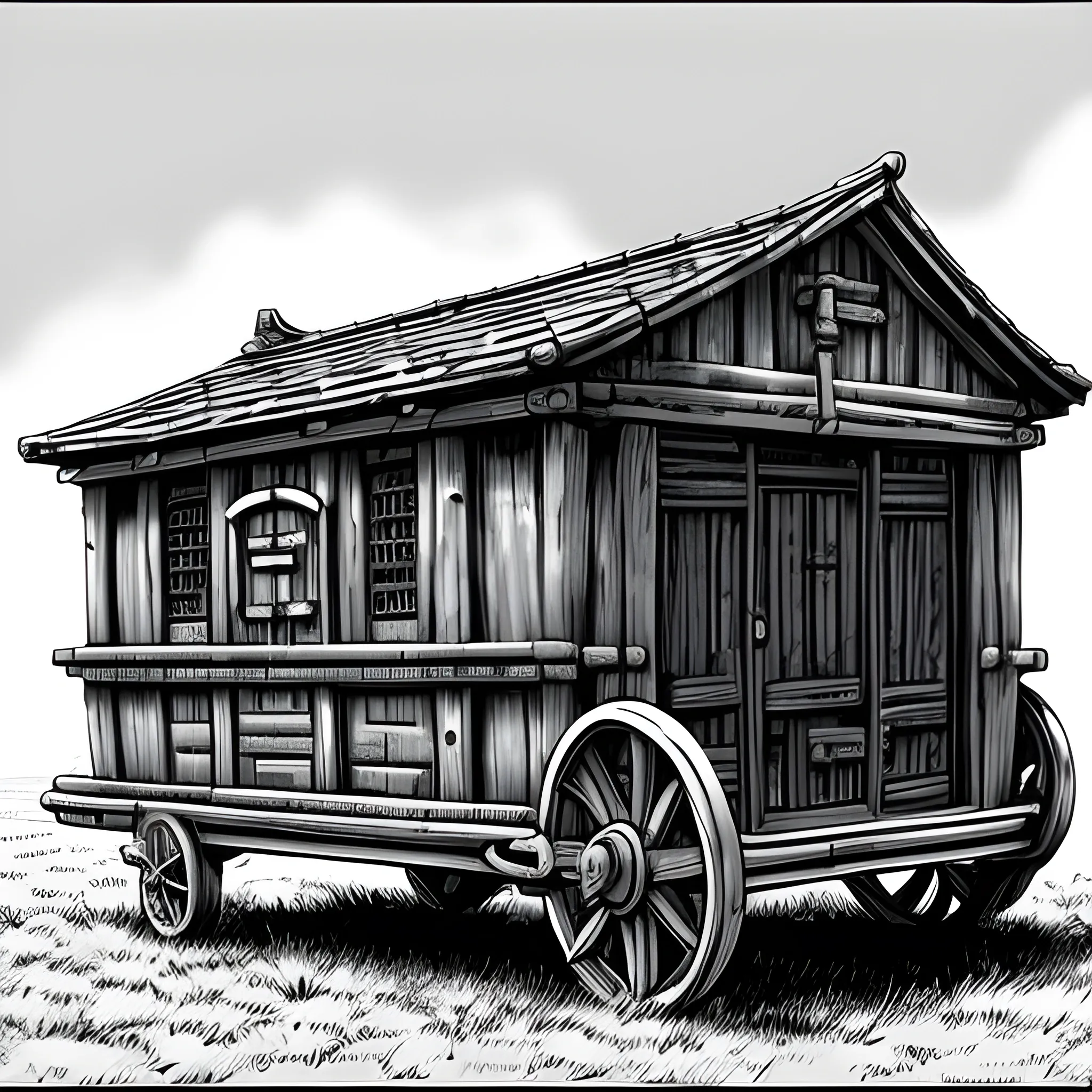 Fantasy, Manga, Monochrome Red, Merchant, Wagon