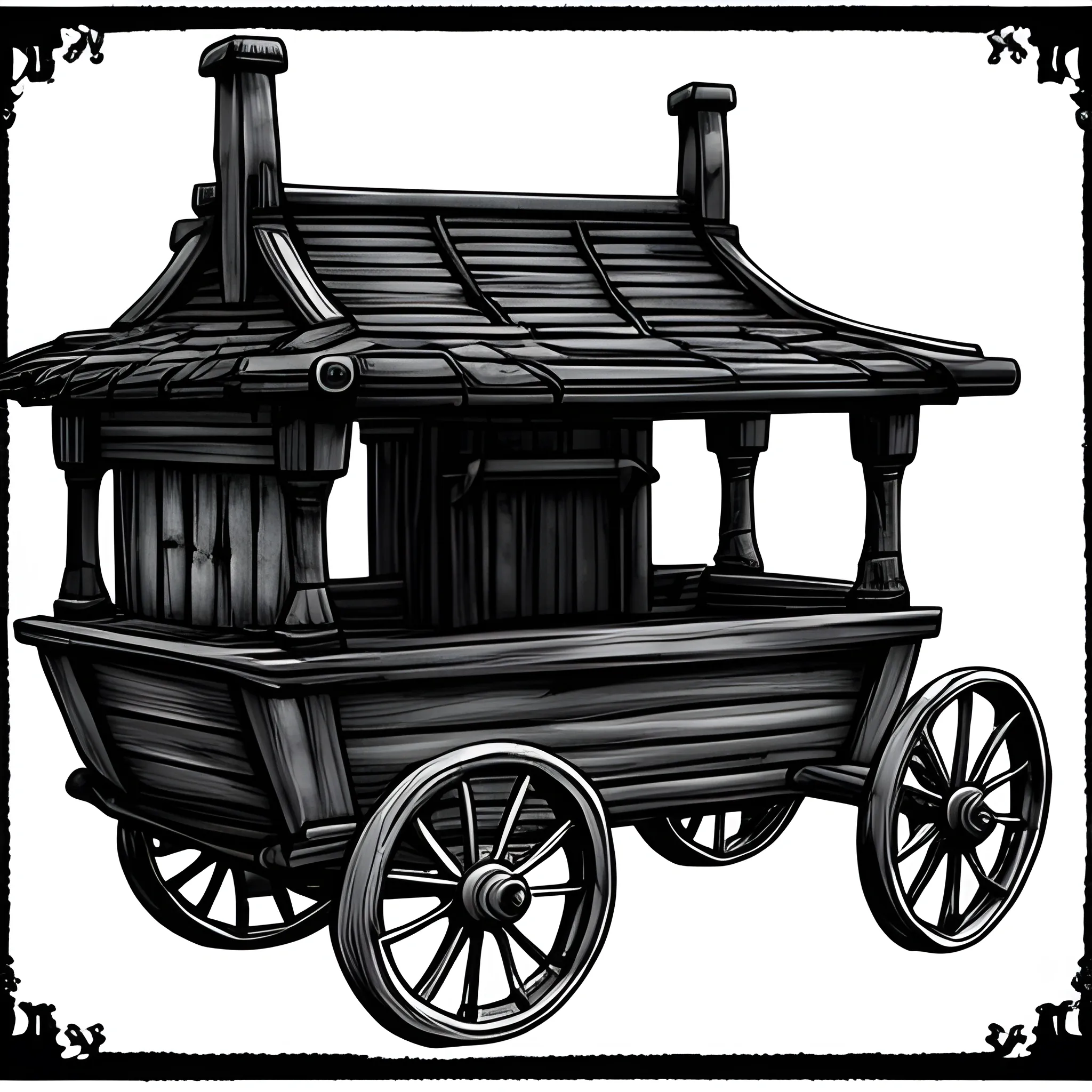 Fantasy, Manga, Monochrome Red, Black,Merchant, Wagon