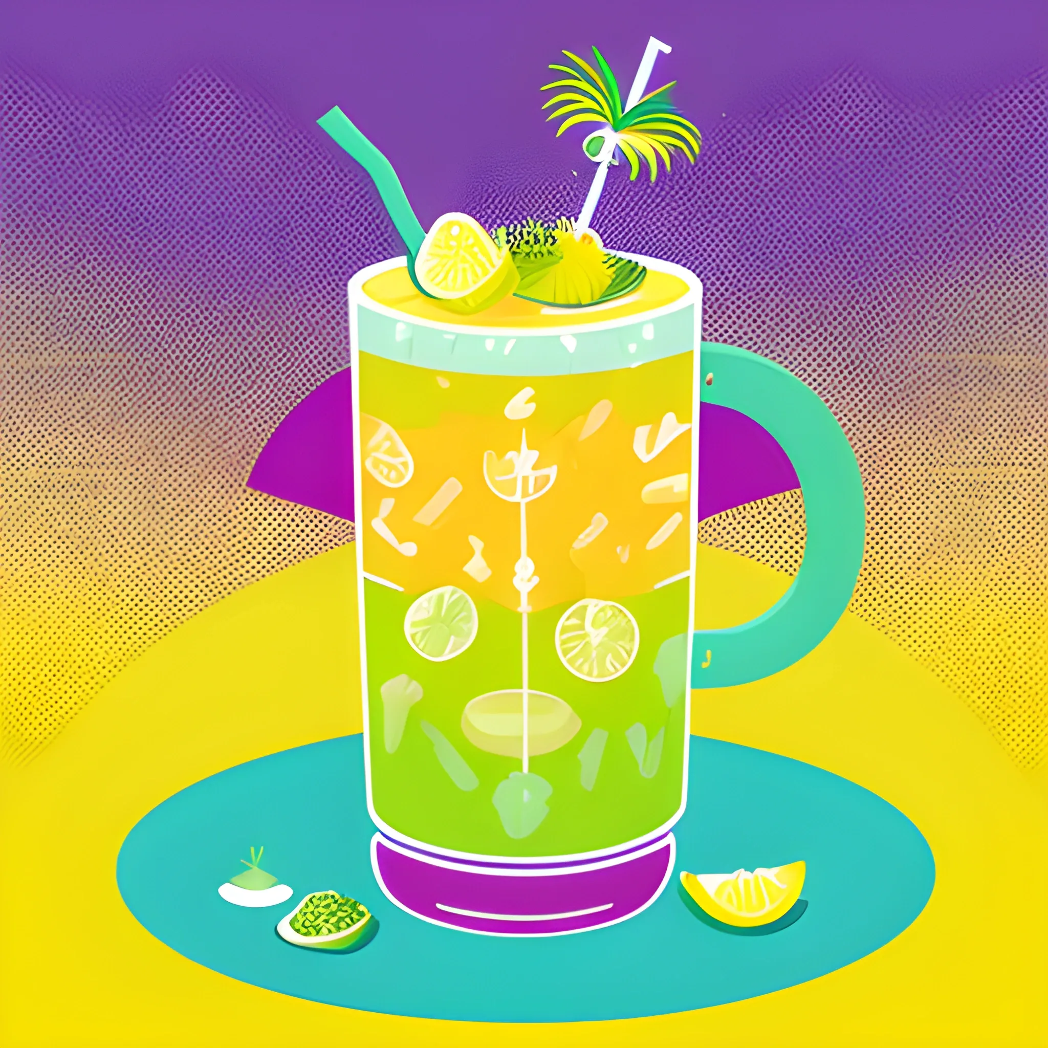 A vibrant, textured depiction of the essential components within a glass of fresh pineapple juice, bursting with the bright yellows and greens of ripe fruit. The illustration highlights the vitamins, sugars, and electrolytes, using whimsical icons and data visualizations inspired by infographics. Gentle, diffused light filters through the image, evoking the sensation of sipping on a cool, tropical beverage.