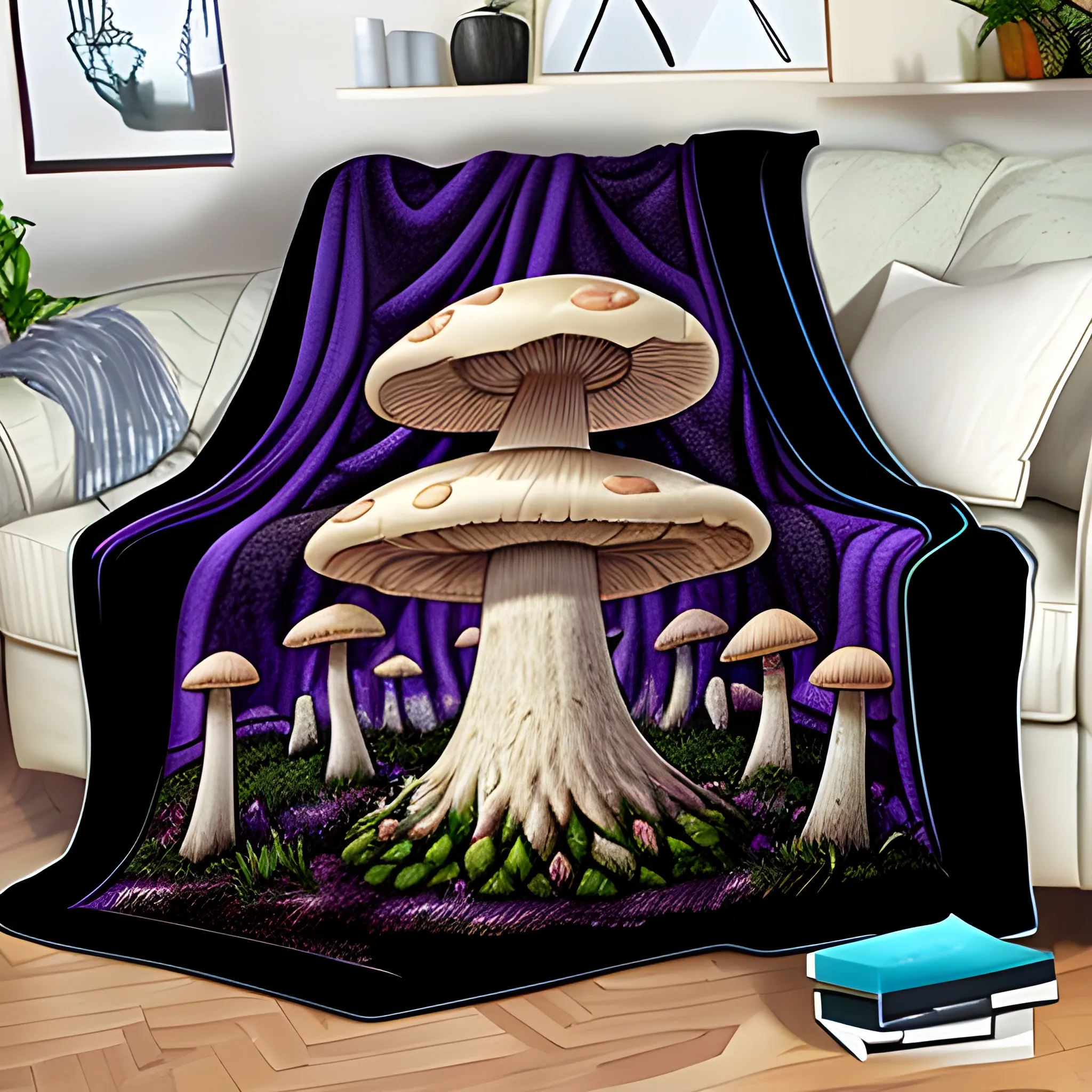 Mushroom Blanket Velveteen Plush Blanket Dark Cottagecore Lover Throw Blanket Living Room Decor Dark Academia Goblincore Blanket Witchy Gift