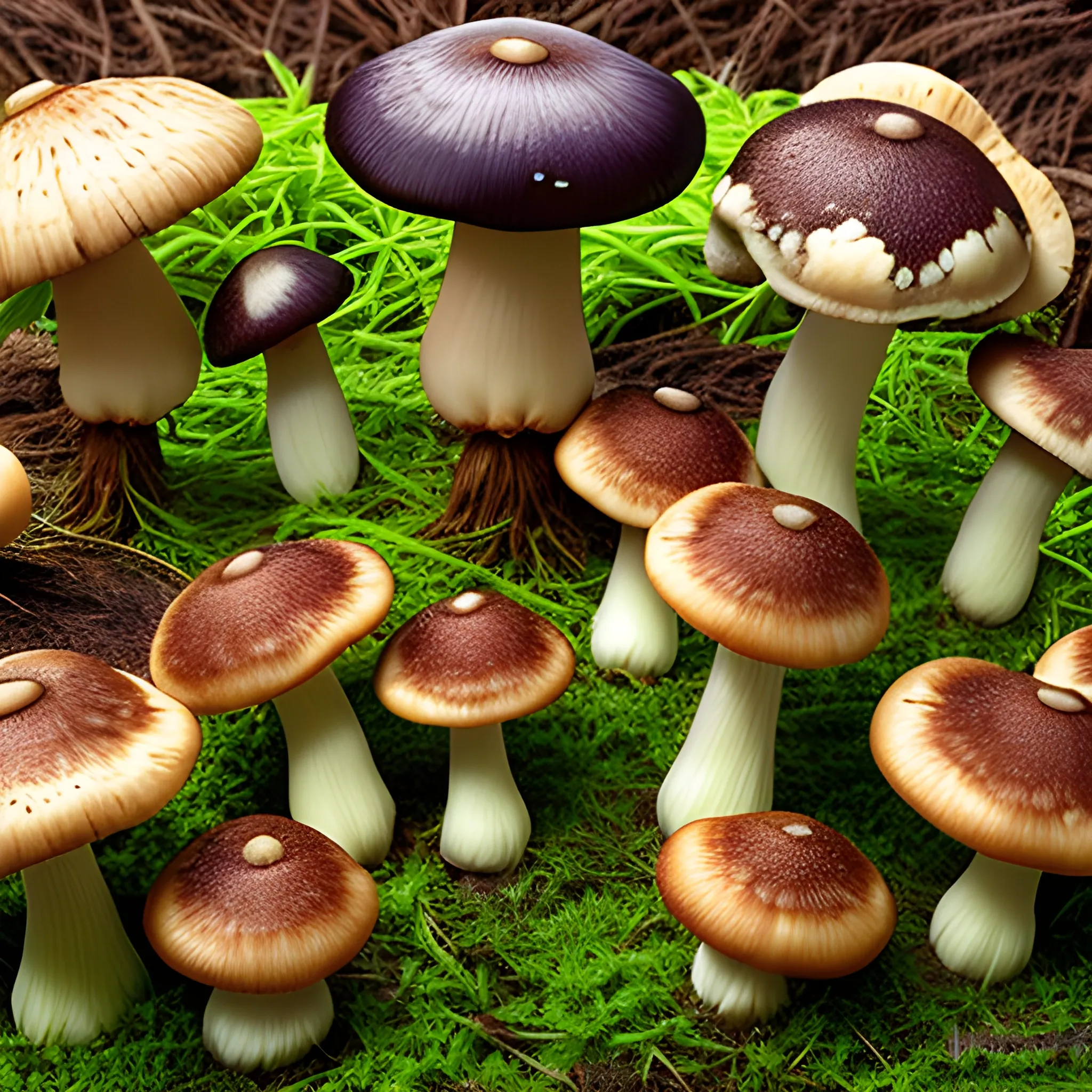 Mushrooms number fill the image with small sizes, harmonious colors and dark background