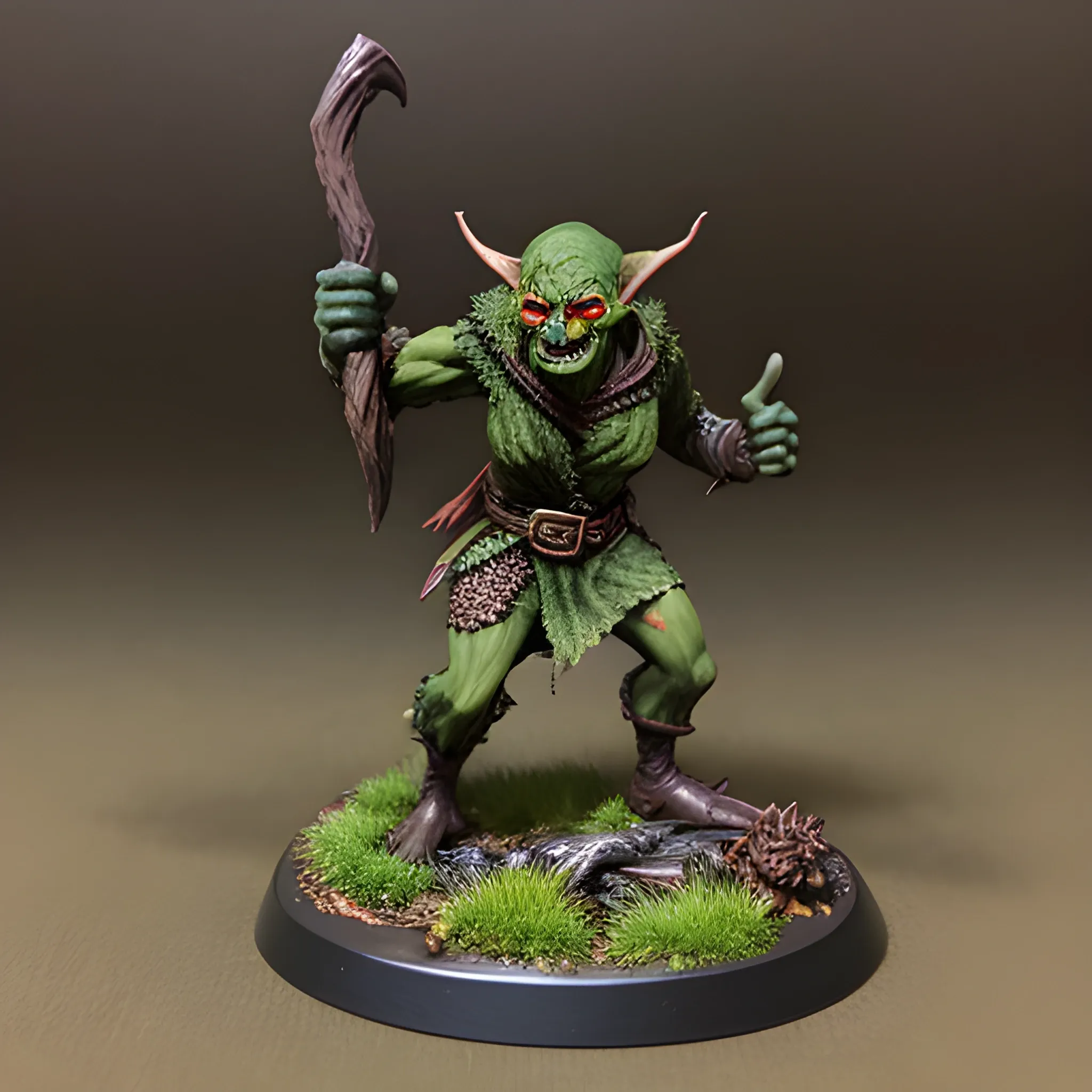 a small green hobgoblin in a ragged brown tunic, surrounded by dark forest, Insanely Detailed