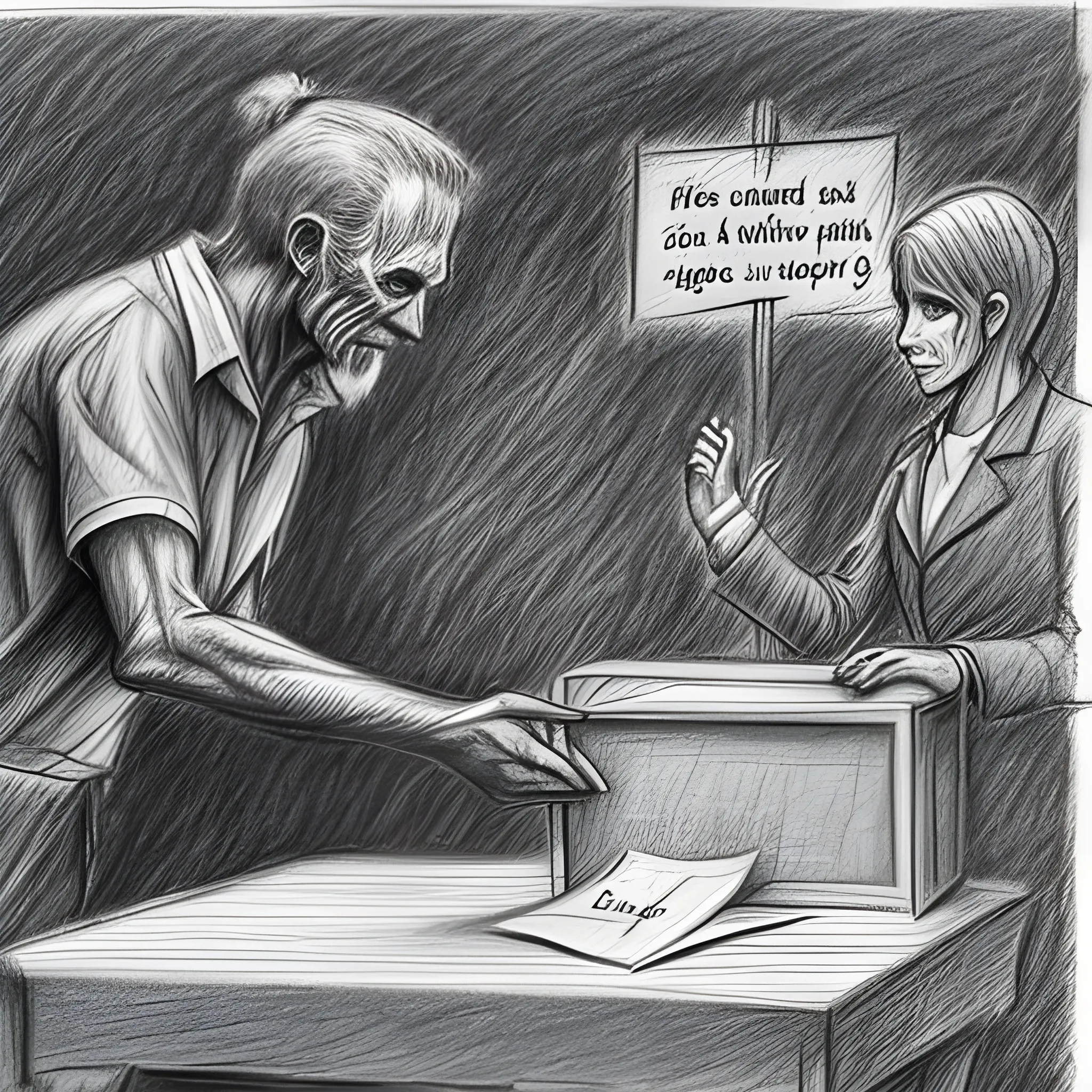 , Pencil Sketch a person handing from a poll in hell