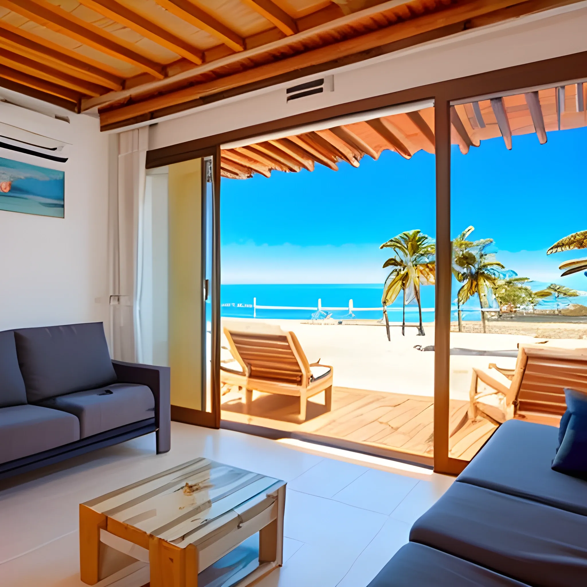 habitación con vista al mar, que tenga una tinaja de madera