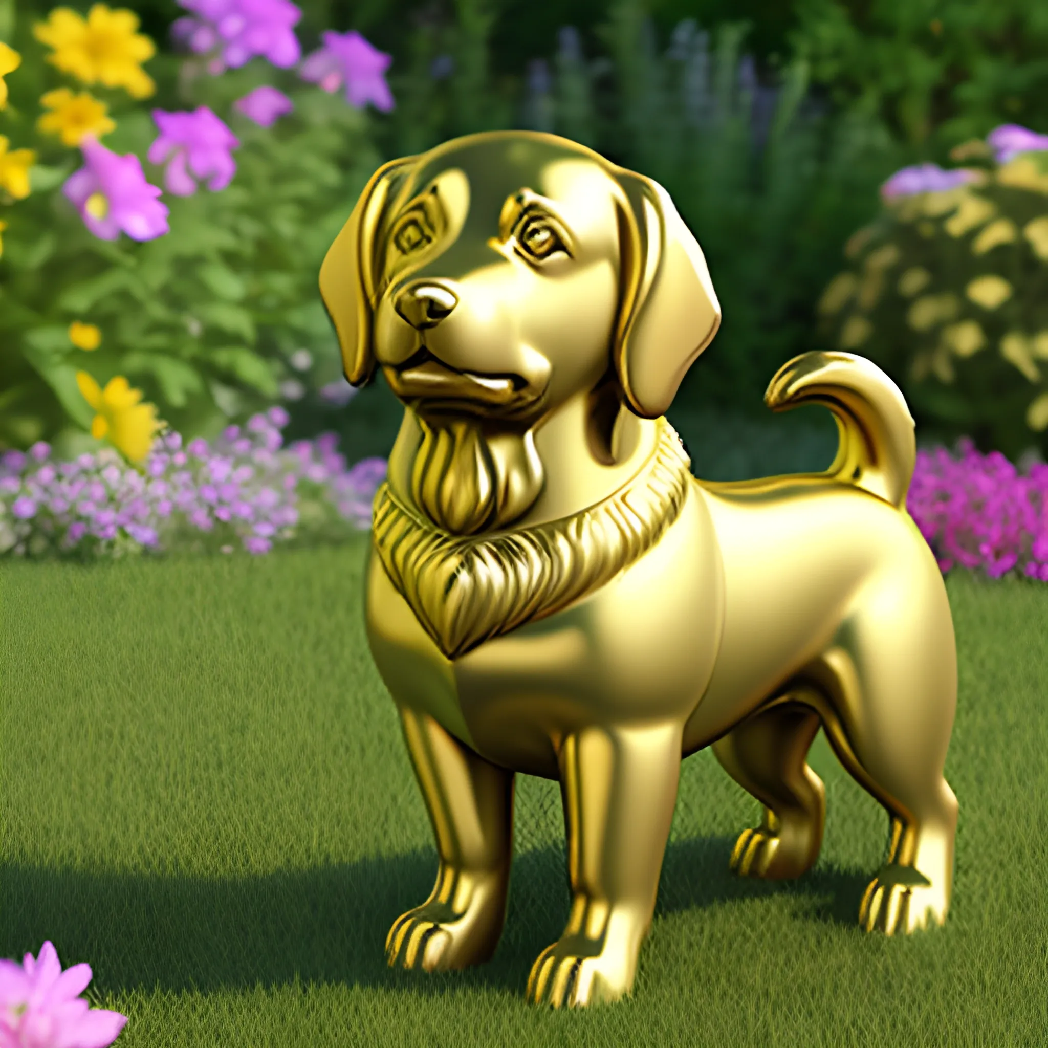 golden dog in garden, summer, sun

, 3D