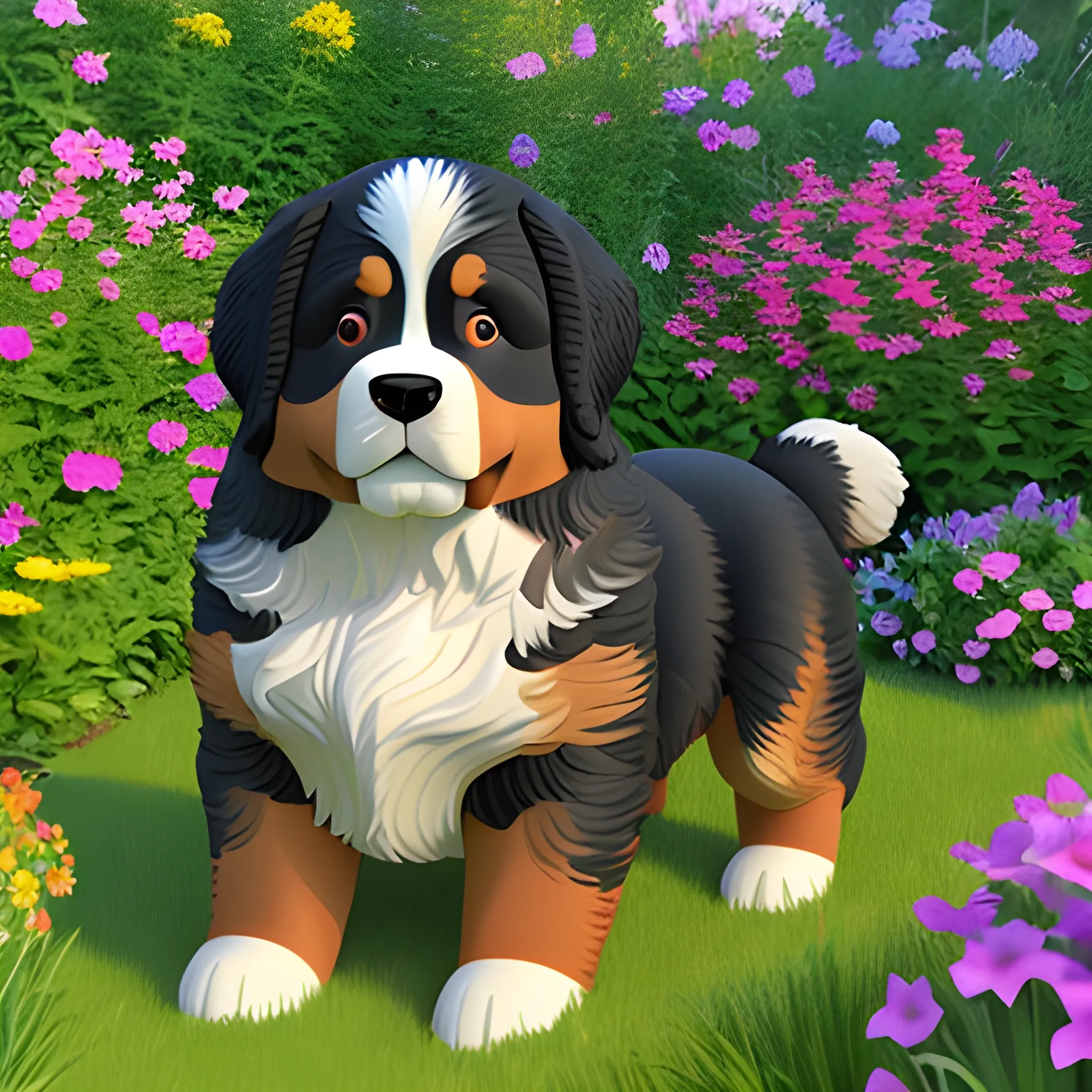 Bernese Mountain Dog name in garden, summer, sun

, 3D