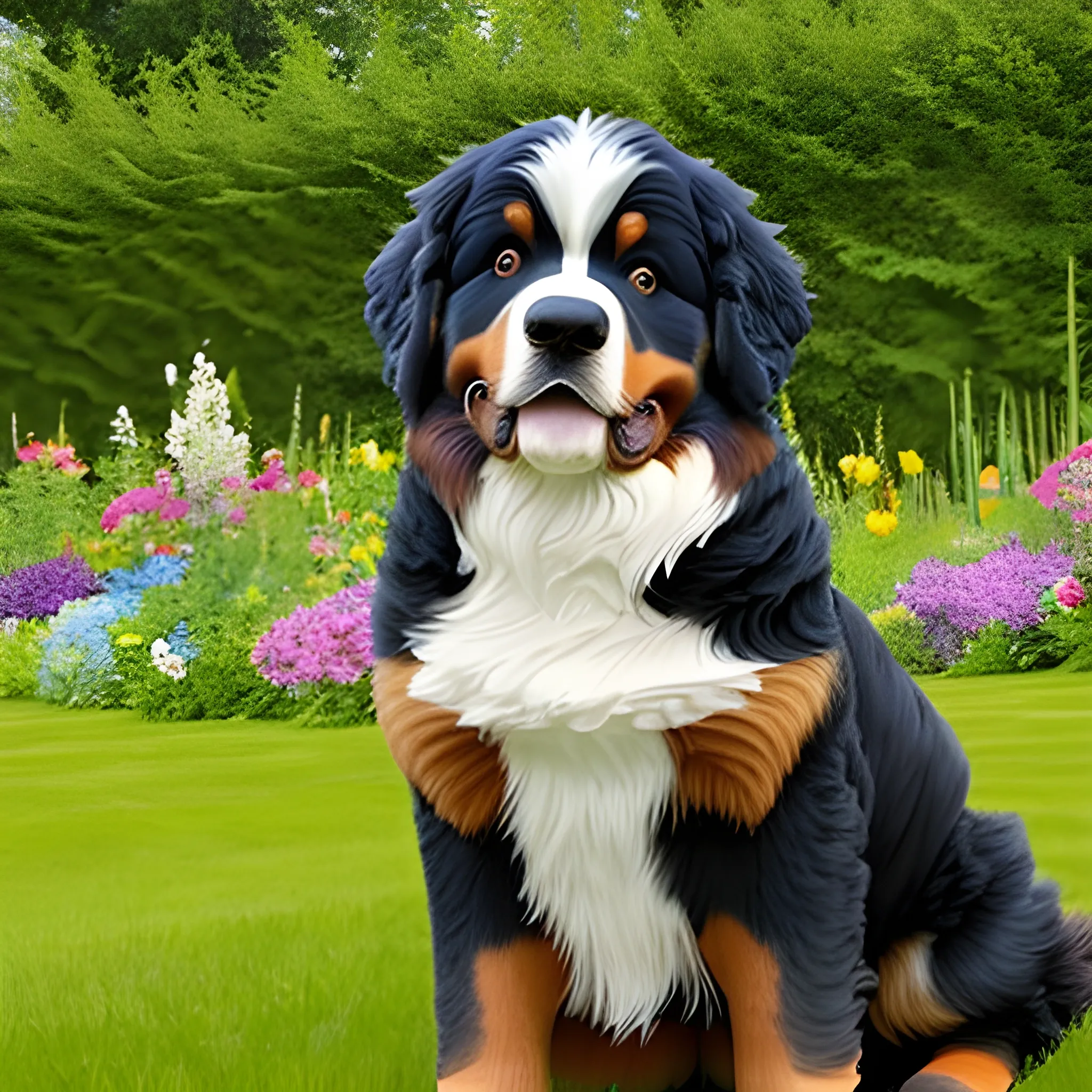 Bernese Mountain Dog name in garden, summer, sun

, Trippy