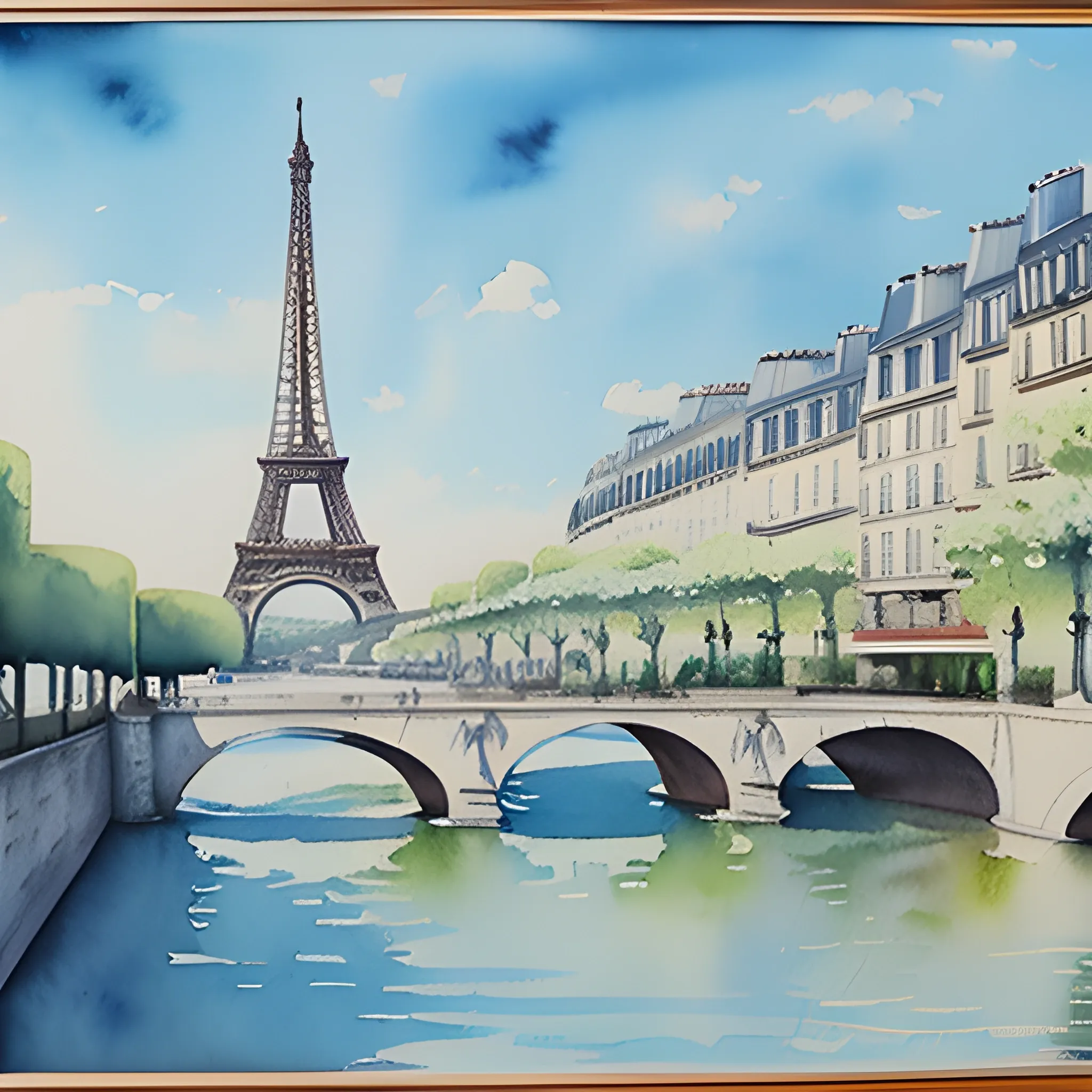 watercolor painting of a landscape in paris 