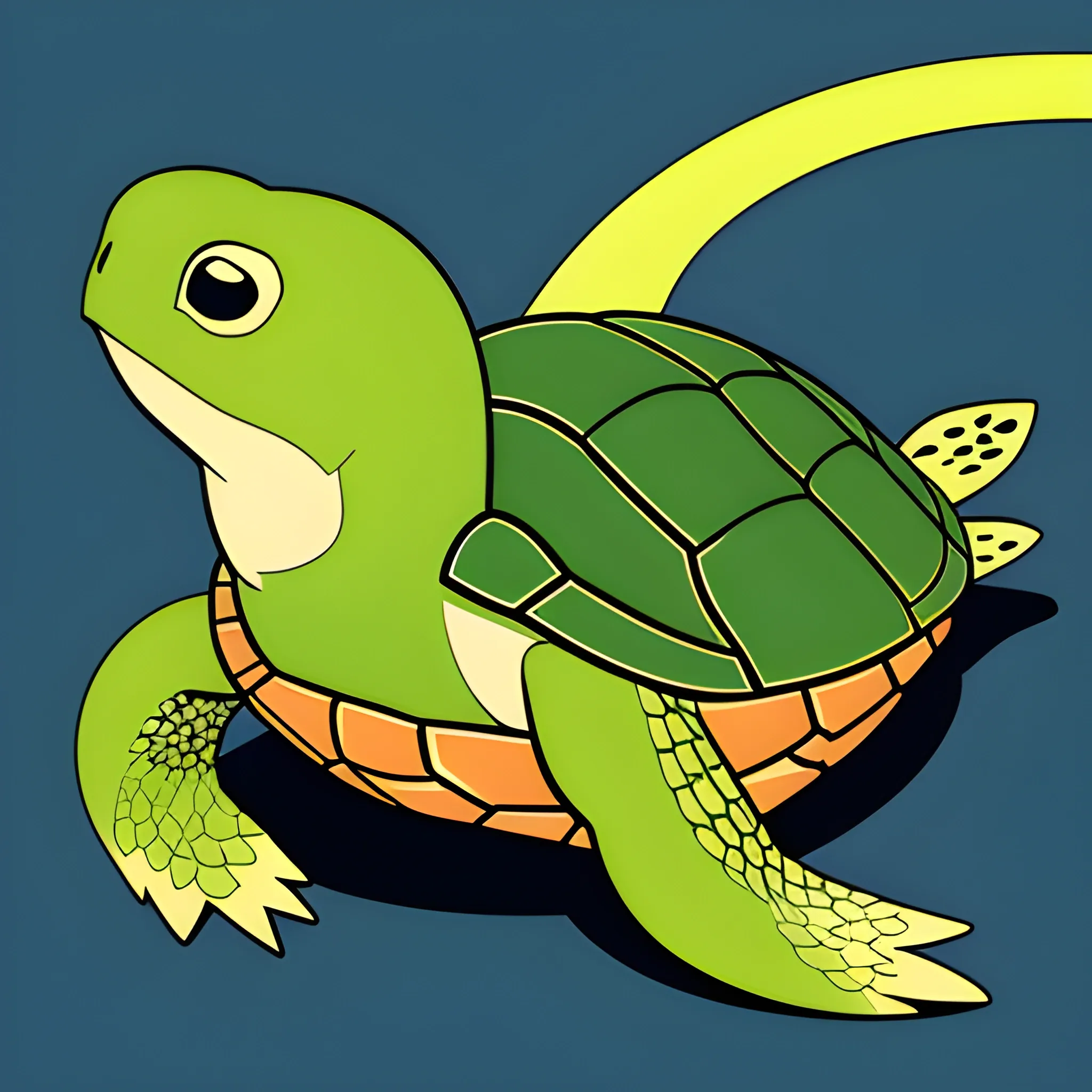 create a kid's color page depicting a turtle that has a bird head and snake tail.   not complex. No shading. Flat design .no shading, 