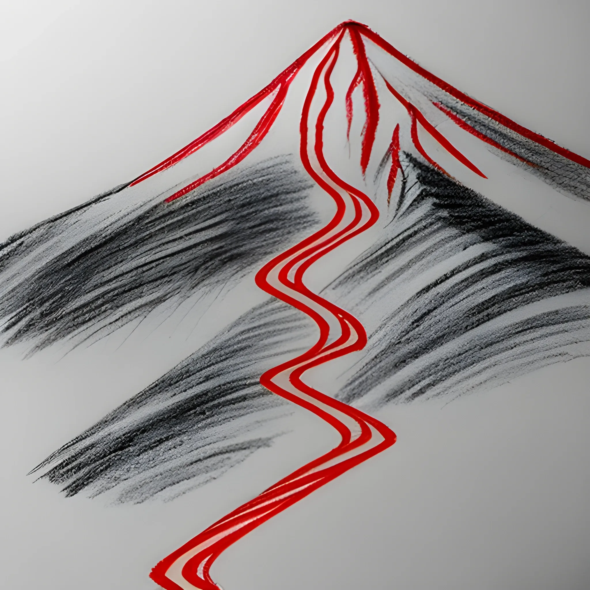 please generate pencil sketch of using red lines of annapura mountain. use red color as lines
