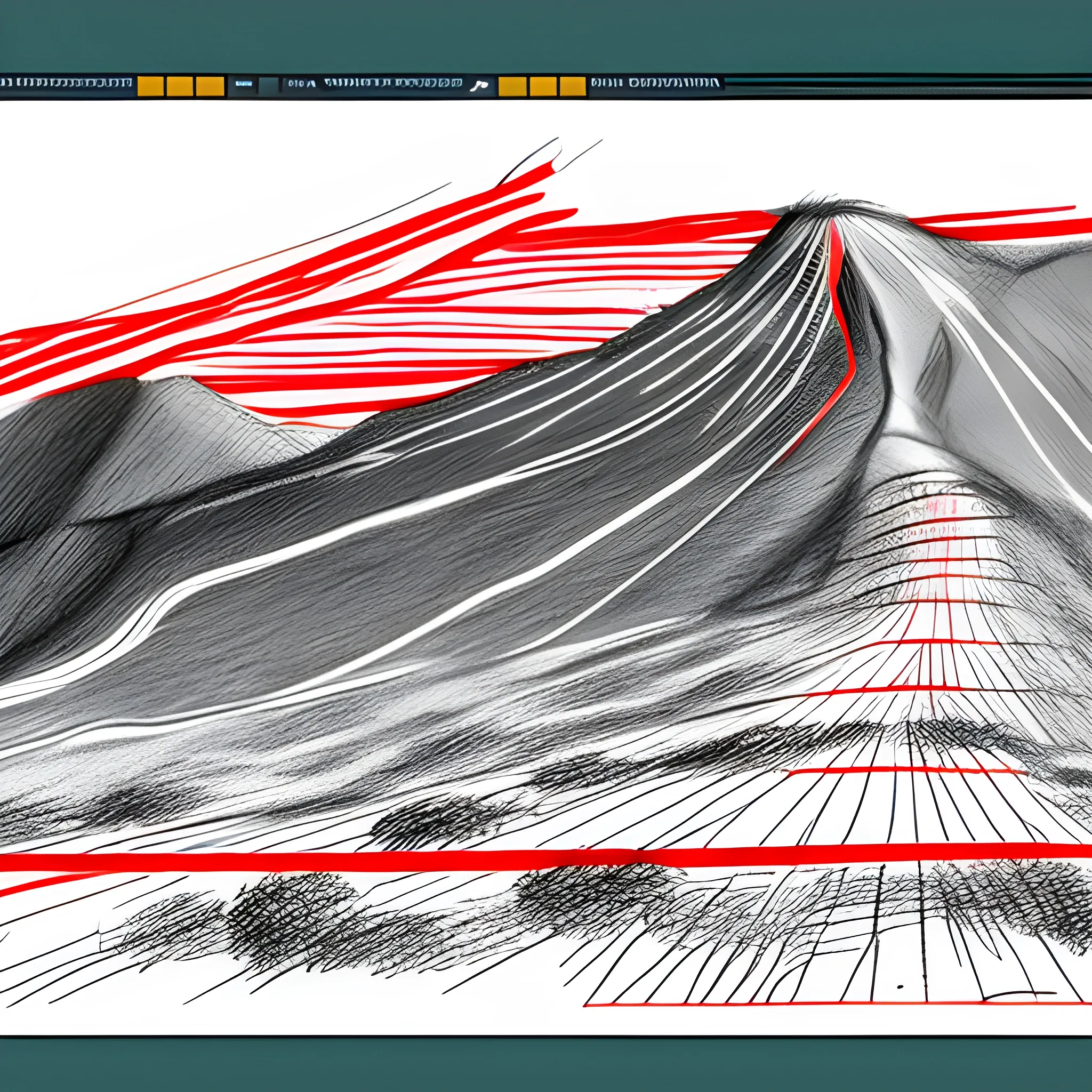 please generate sketch of using red lines only of annapura mountain. 
