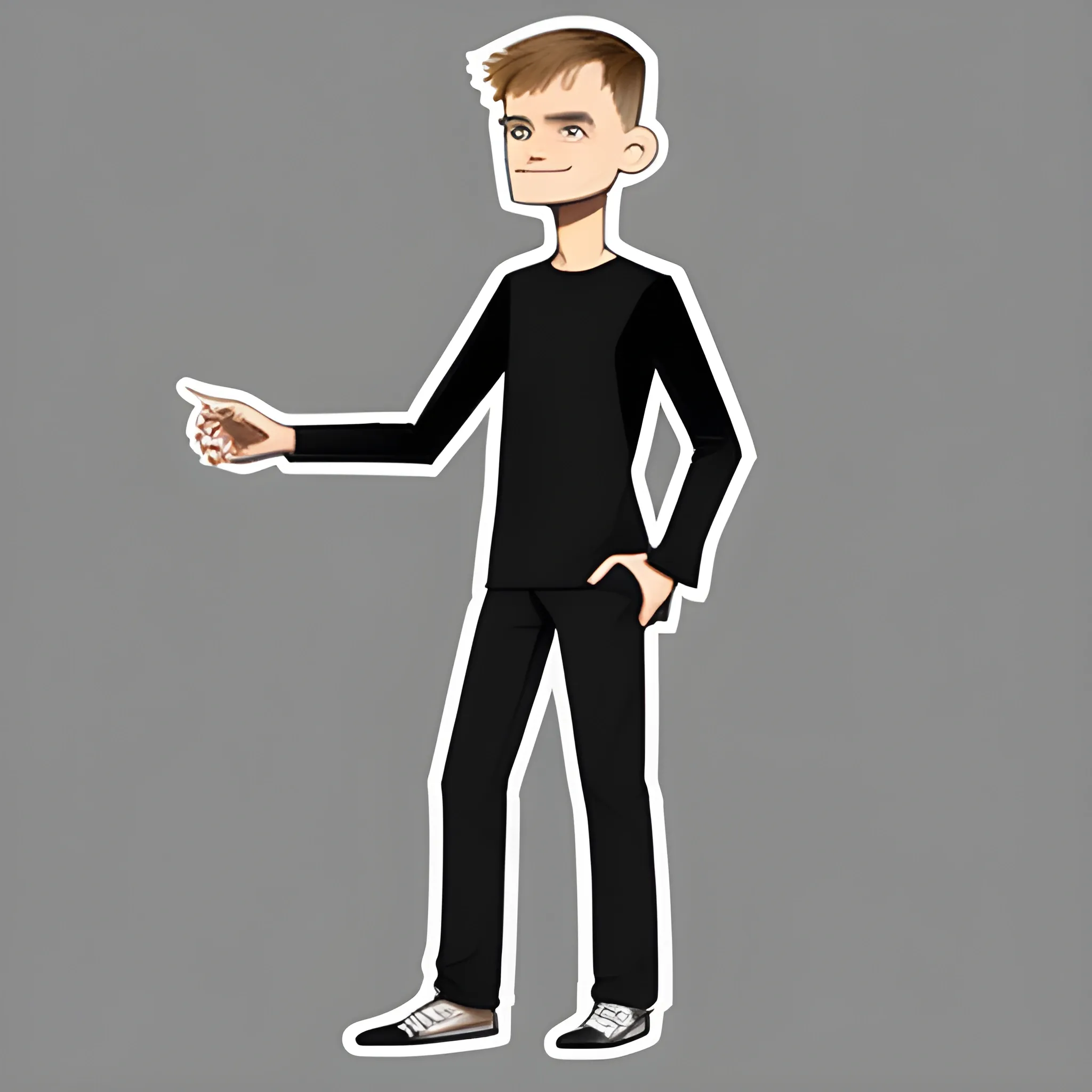 full body vitalik buterin points his index finger to the side, Cartoon