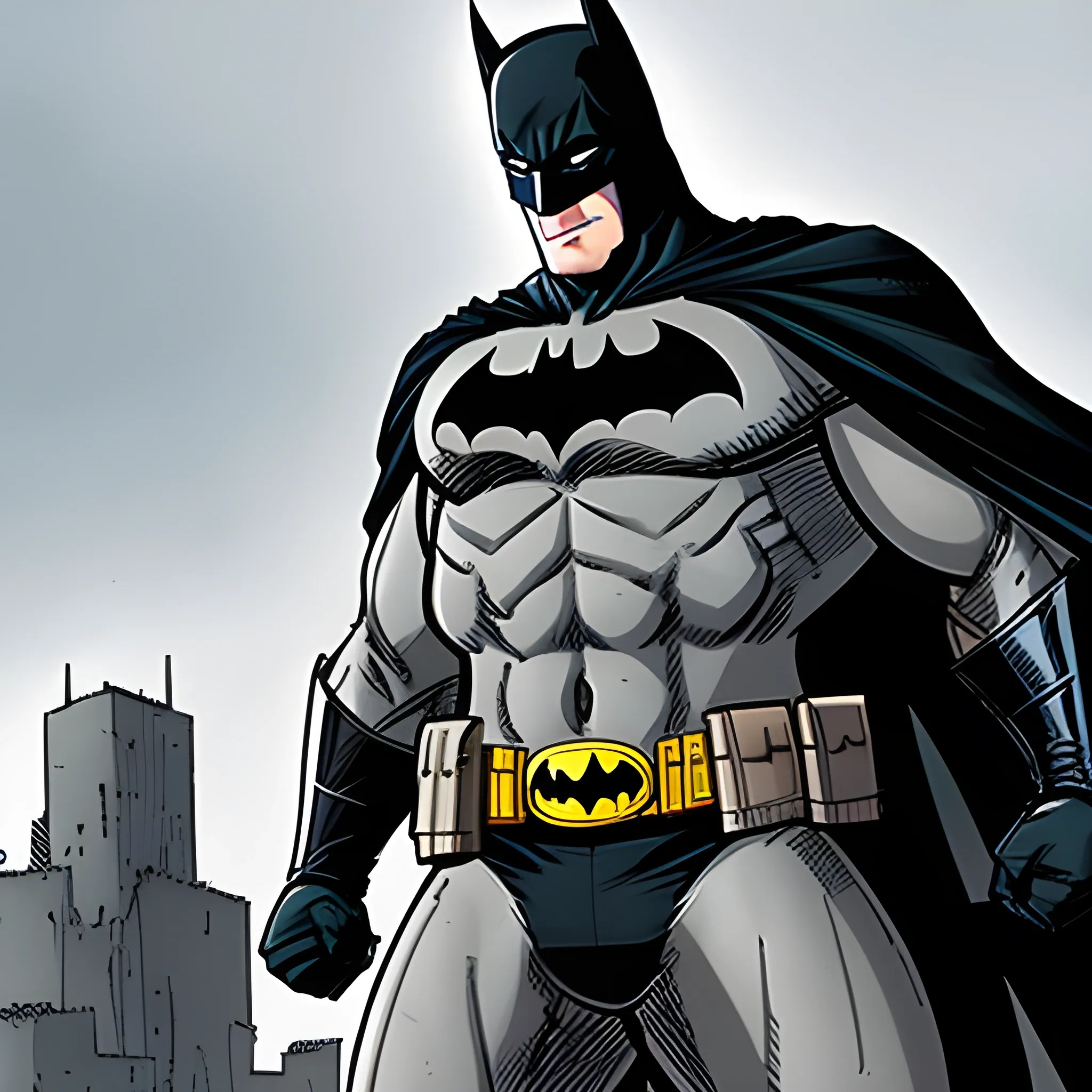 I want 5 pictures of a confident strong batman with his armour progressively becoming weaker with each picture, Cartoon