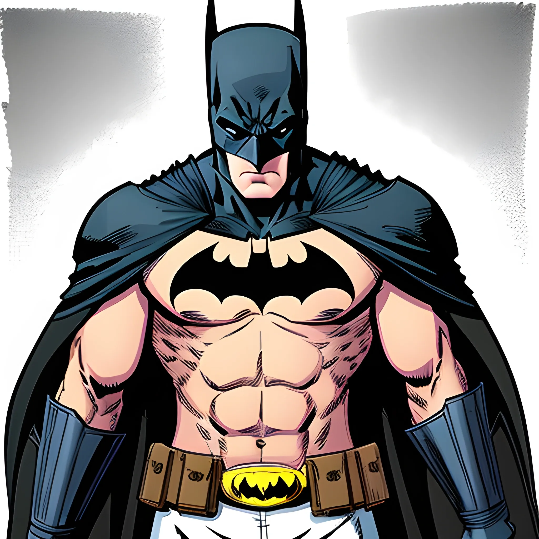 I want 5 pictures of a confident strong batman with his armour progressively becoming weaker with each picture, Cartoon