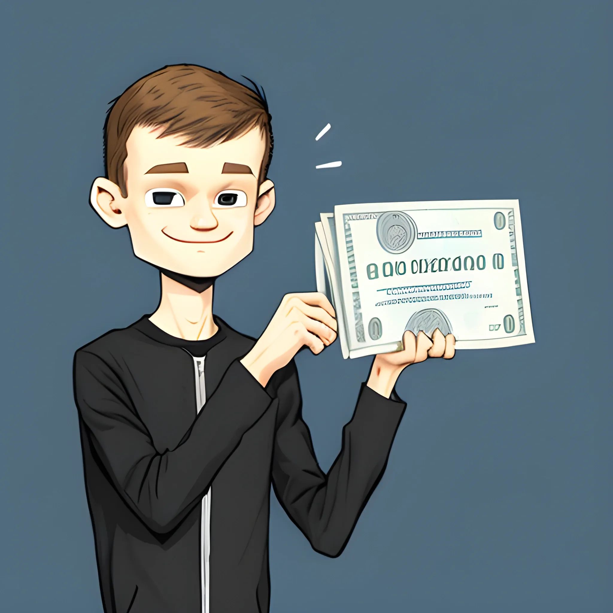 vitalik buterin holding money in his hand, Cartoon