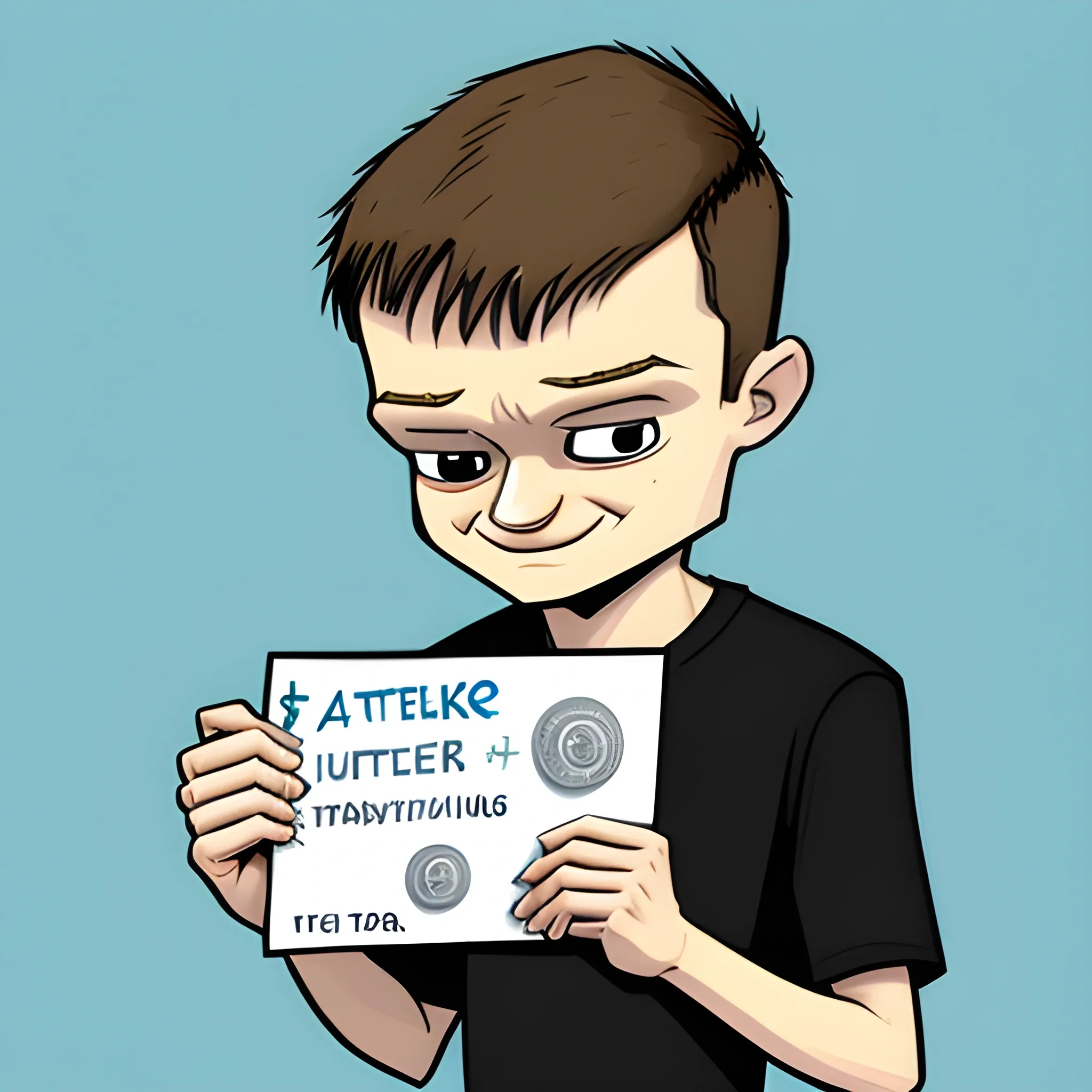 vitalik buterin holding dollars in his hand, Cartoon