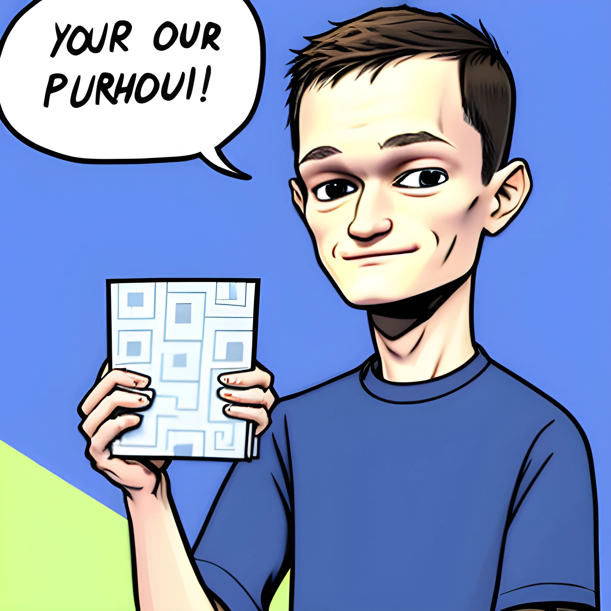 vitalik buterin holding many dollars in his hand, Cartoon