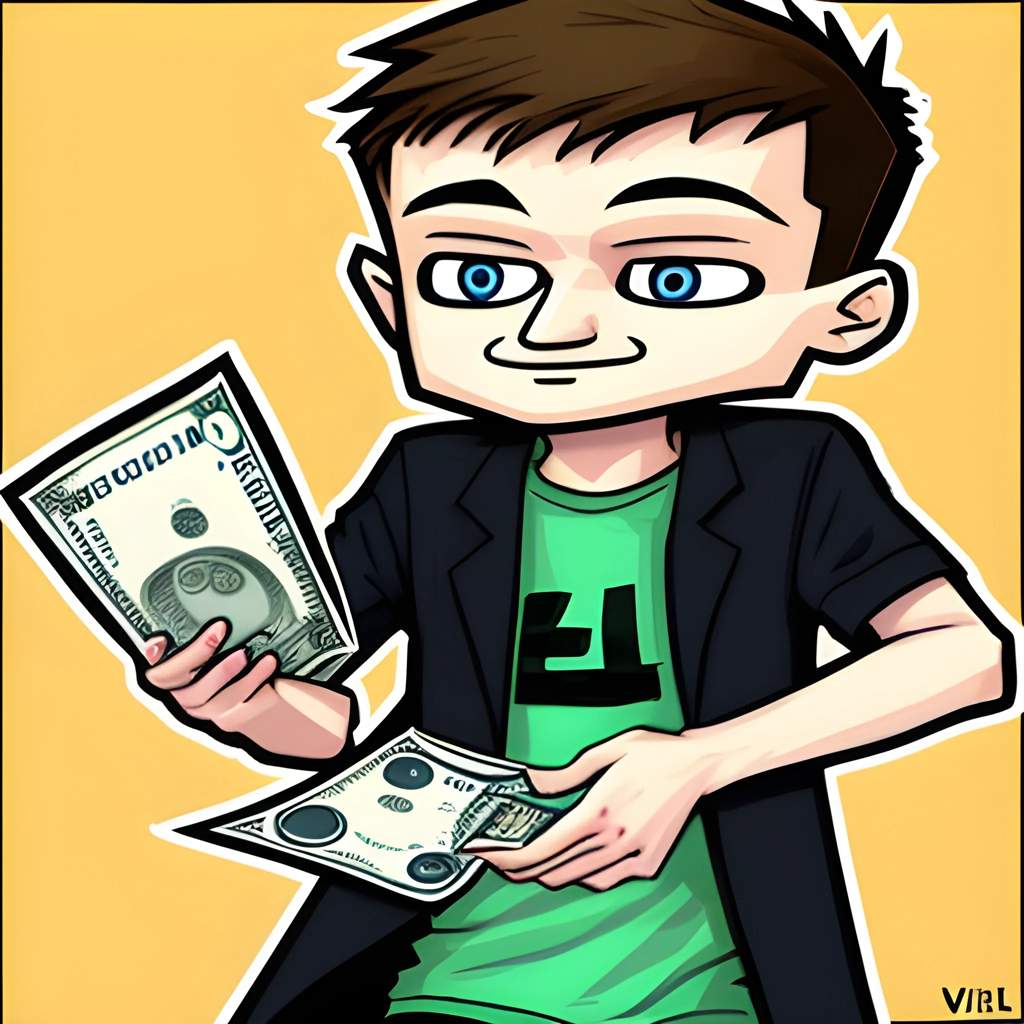 Vitalik Buterin holds a lot of money in his hand, Cartoon