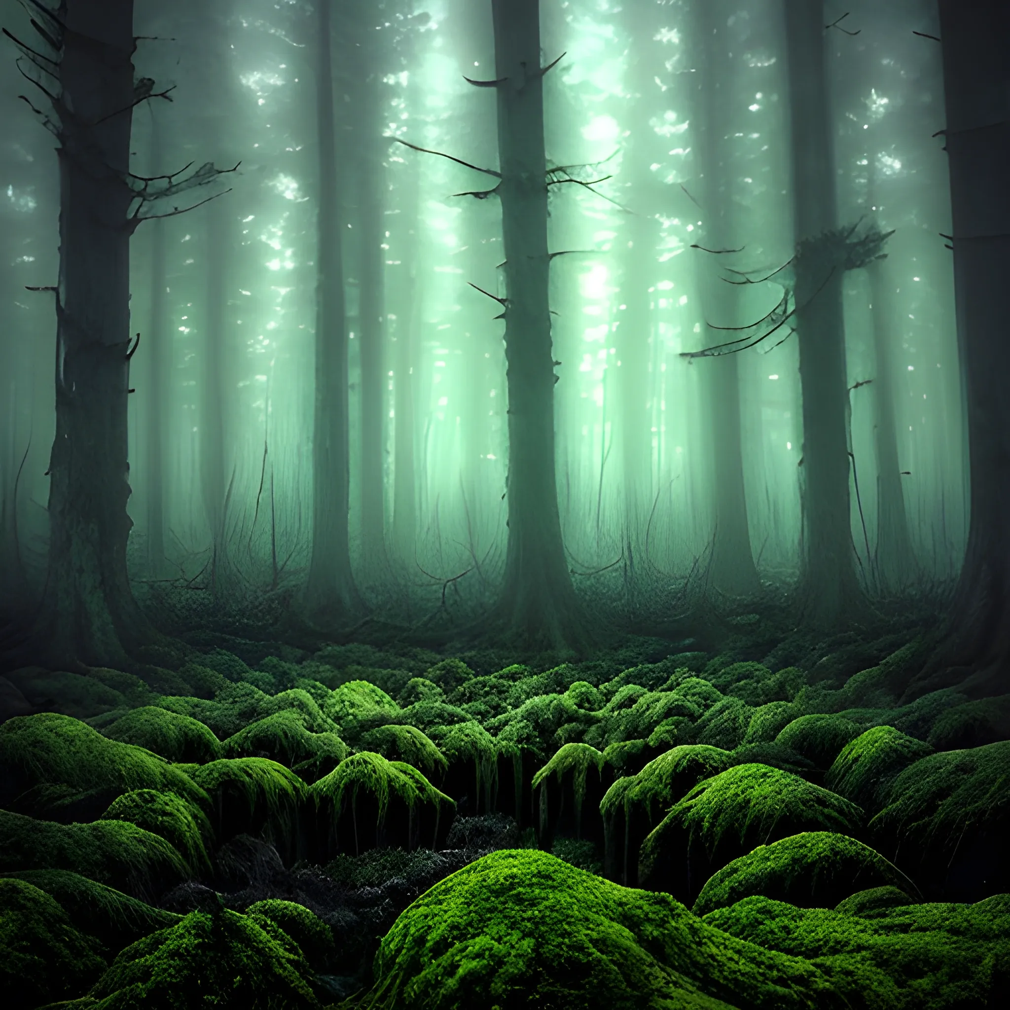 dark, dense, moldy forest, Trippy, Trippy