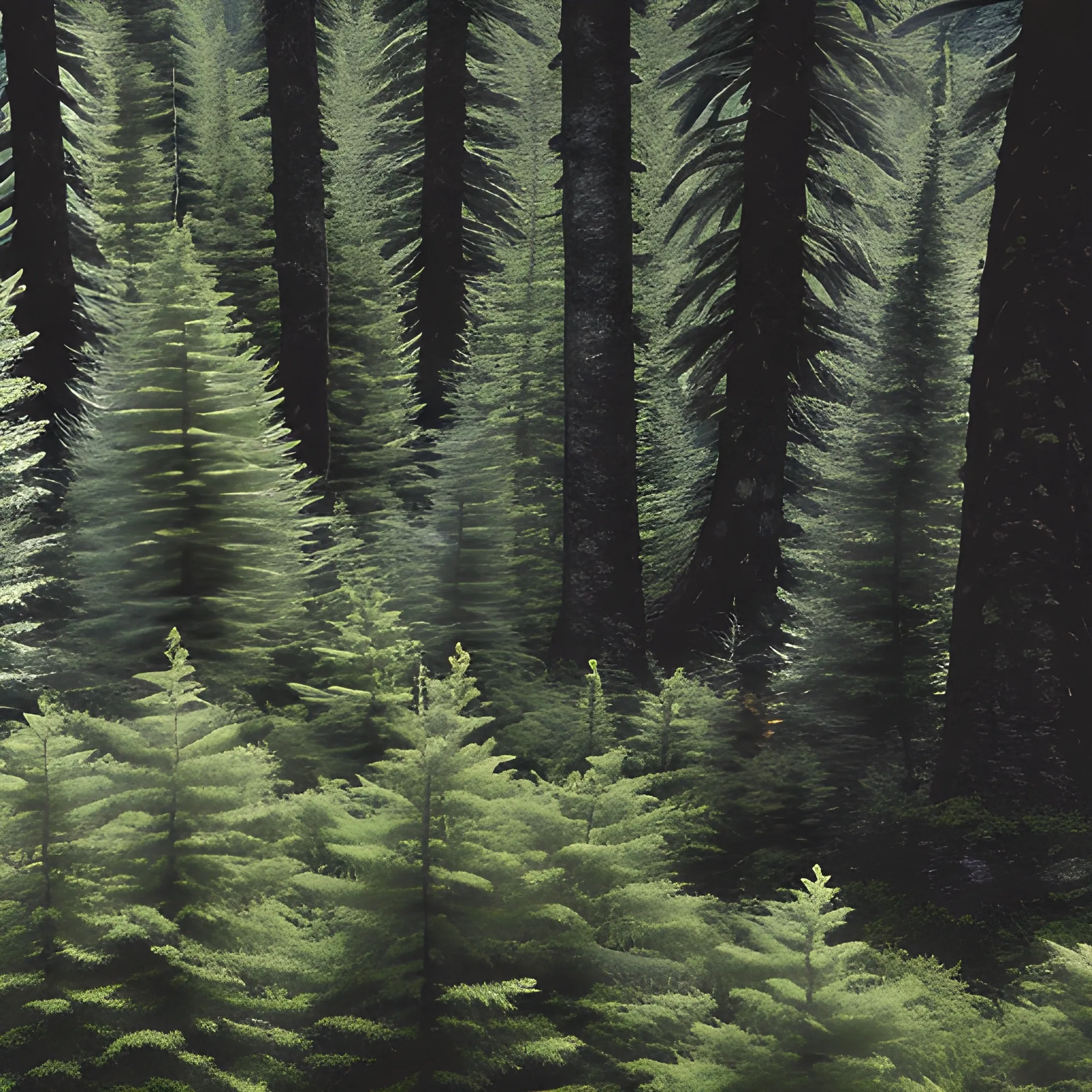 dark dense moldy coniferous forest