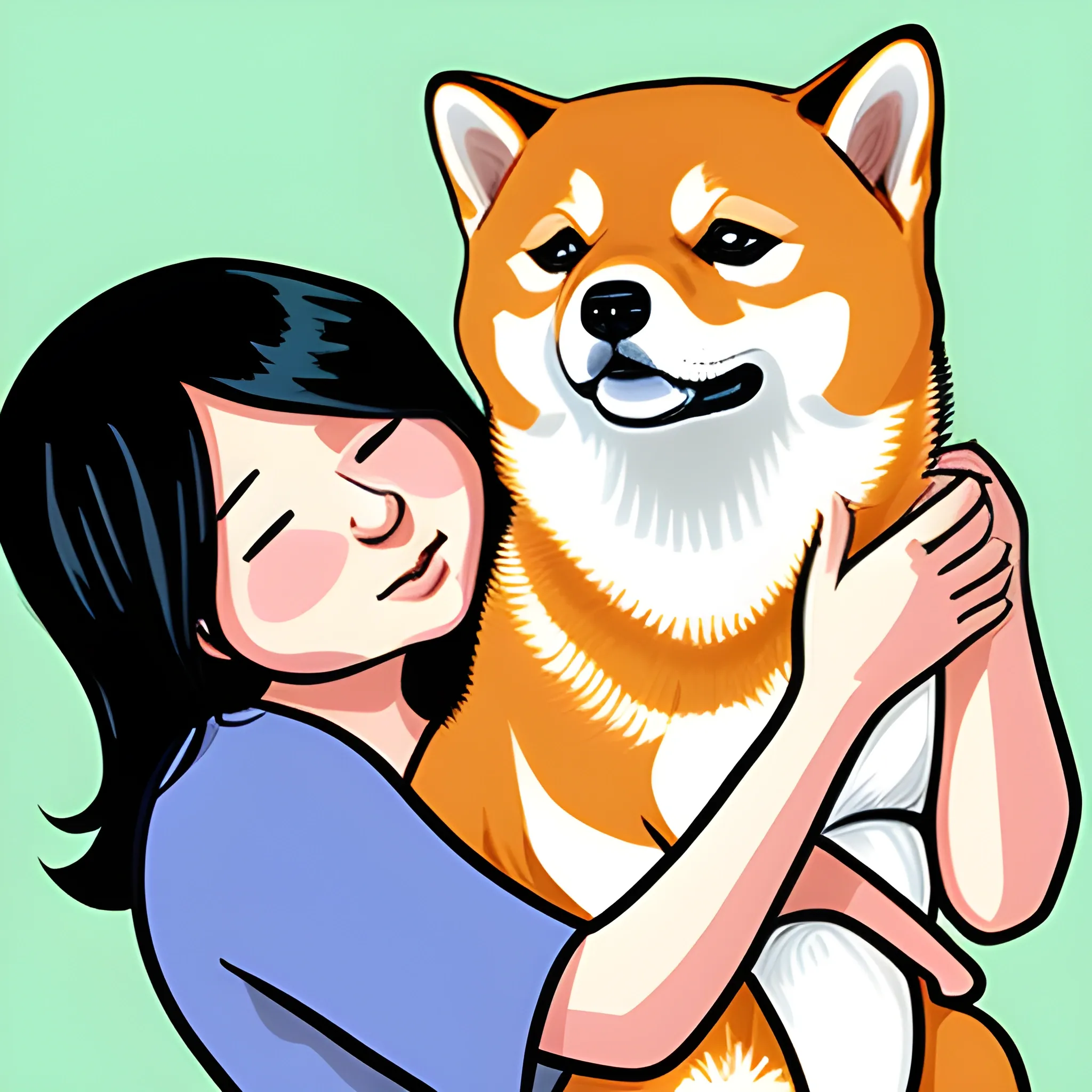 a mother is hugging a shiba inu, Cartoon