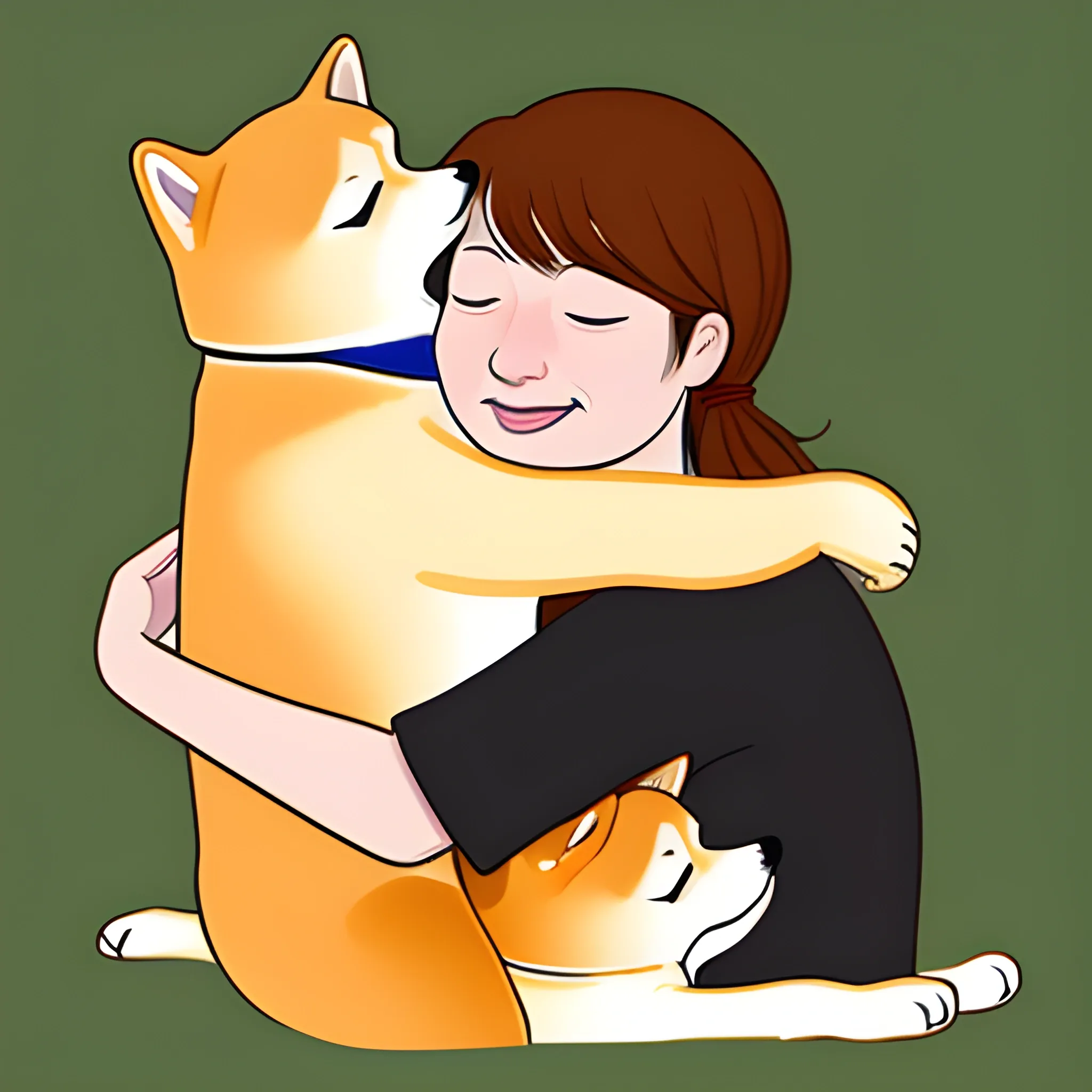 a mother is hugging a shiba inu, Cartoon