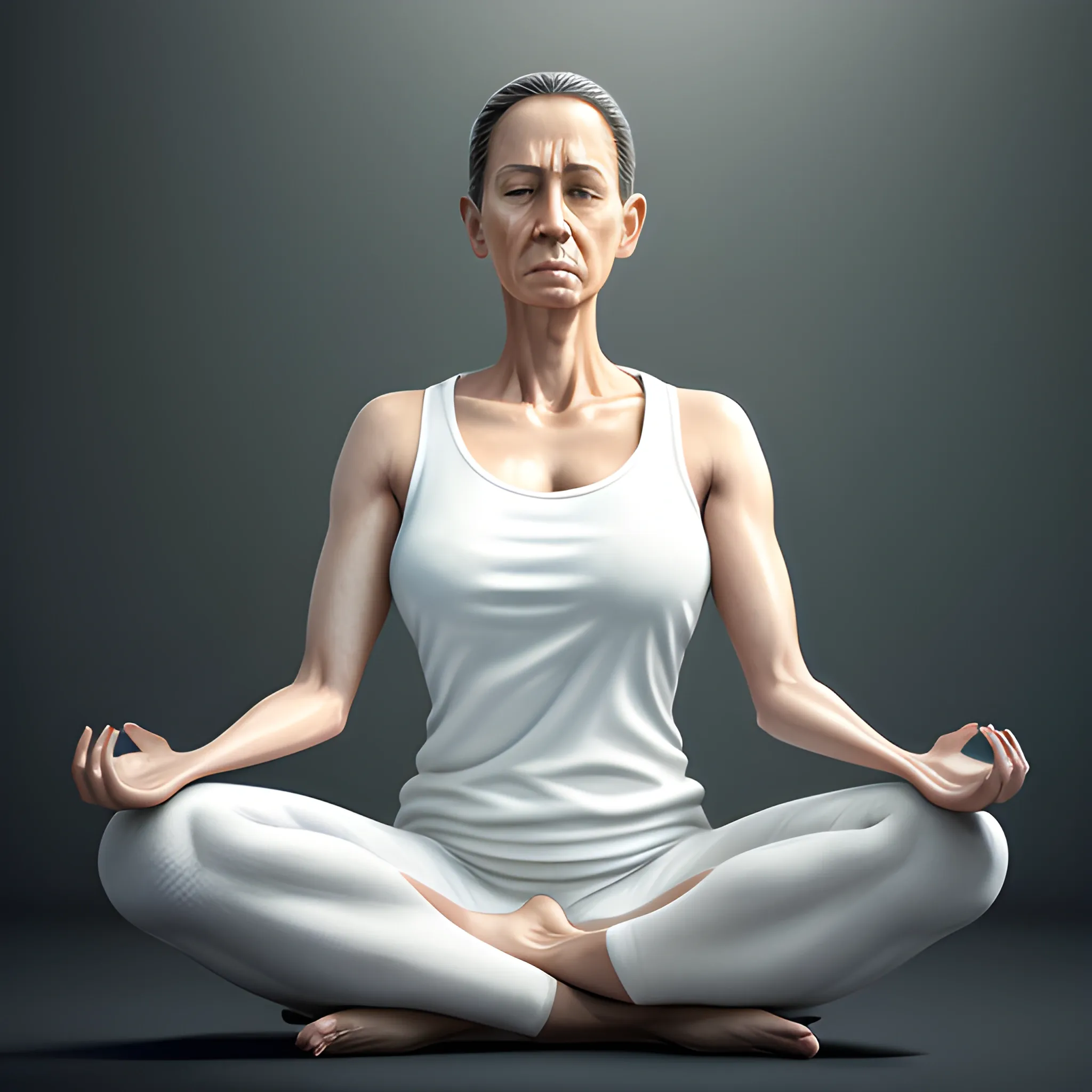 8k masterpiece portrayal, (full body portrait), hyper realistic, 45yo, yoga teacher, wearing white outfit apparel, slim figure, concentration and meditation mood, surroundings in sharp focus around her, (detailed face expression), ((intricate detailed picture)), professional picture, ((shallow depth of field)) (cinematic lighting), HDR enhancement, ultra fine texture, photorealistic, Realism, photorealistic, Sexy Pose, Extremely Realistic. 