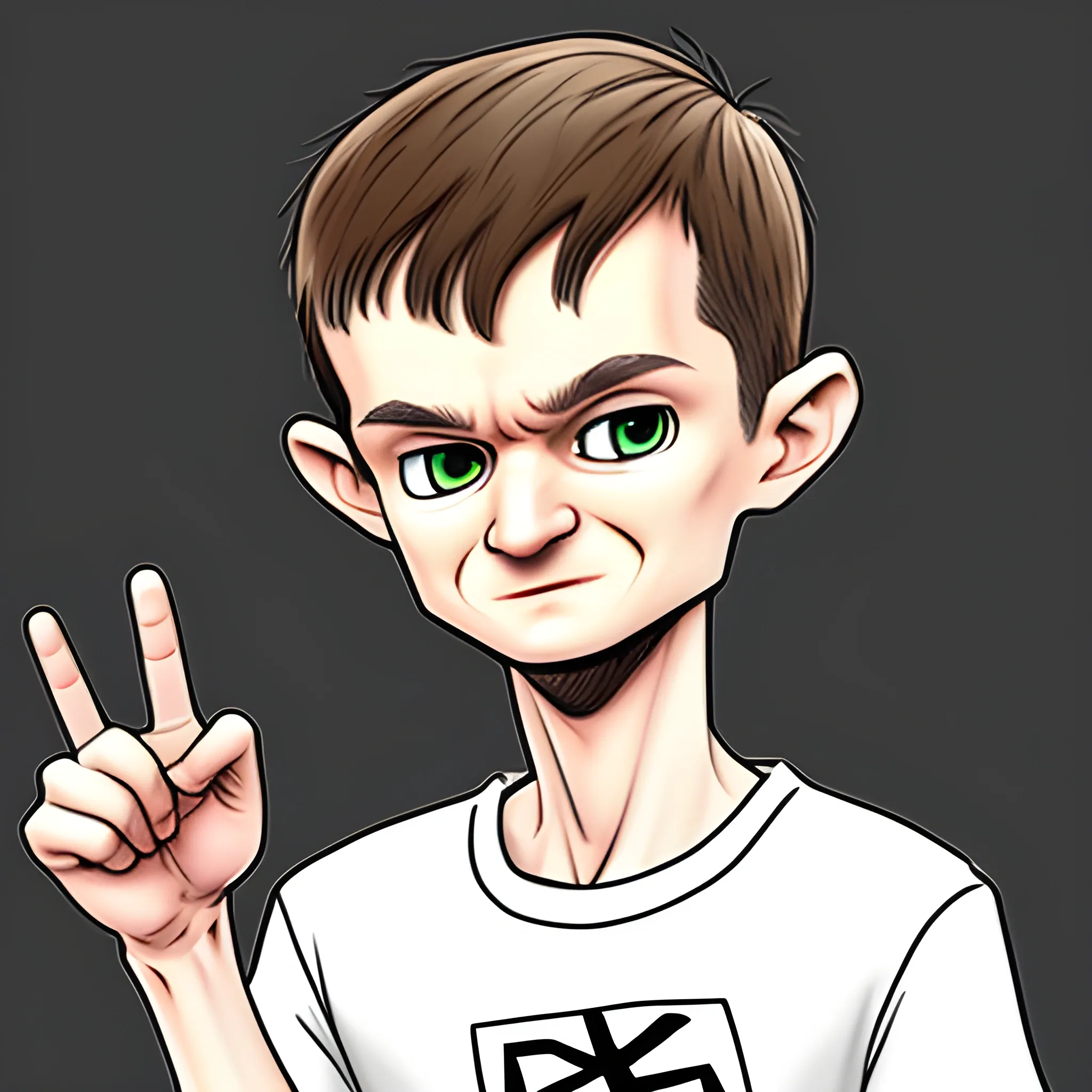 Vitalik Buterin pointed his finger to the side, Cartoon