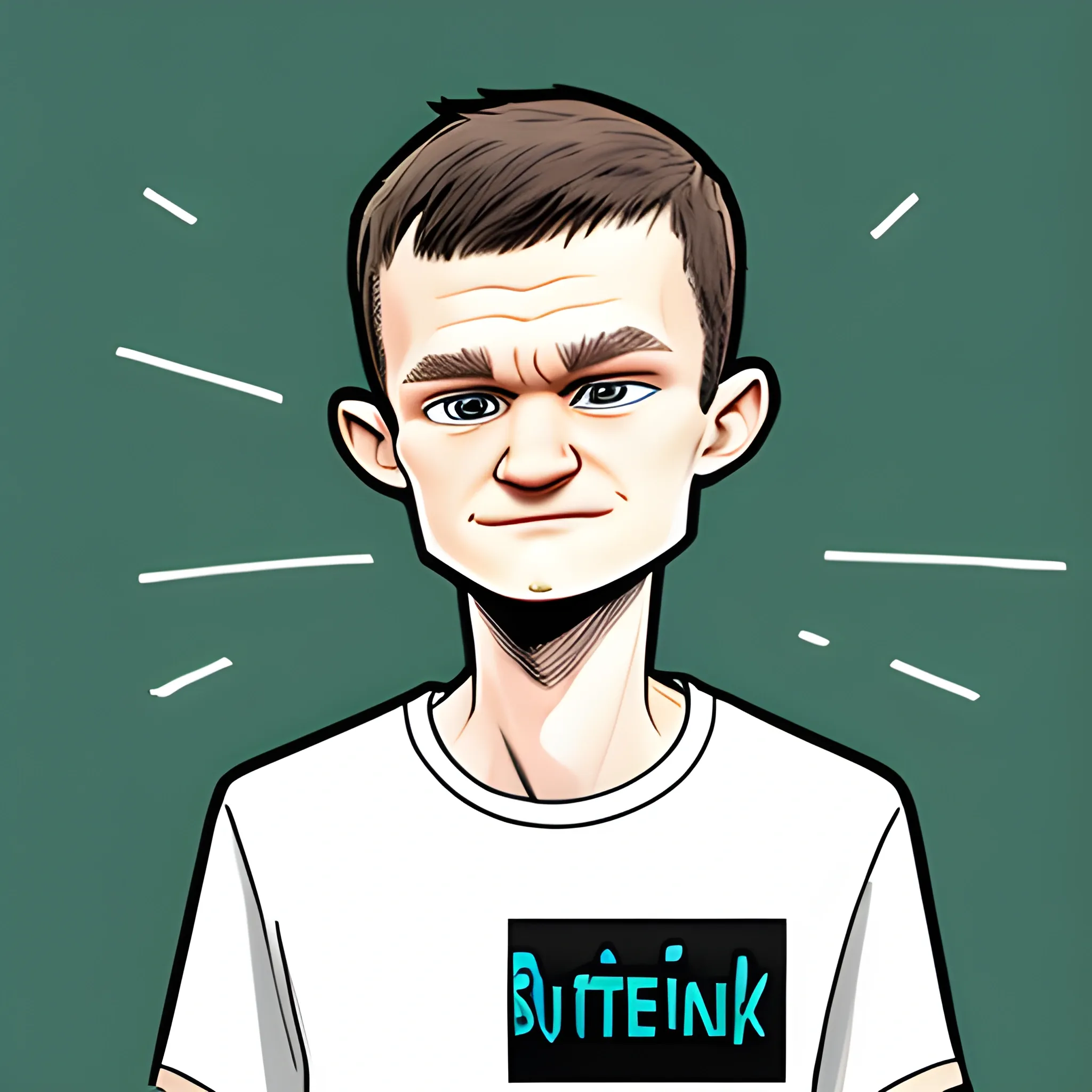 Vitalik Buterin pointed his finger to the side, Cartoon