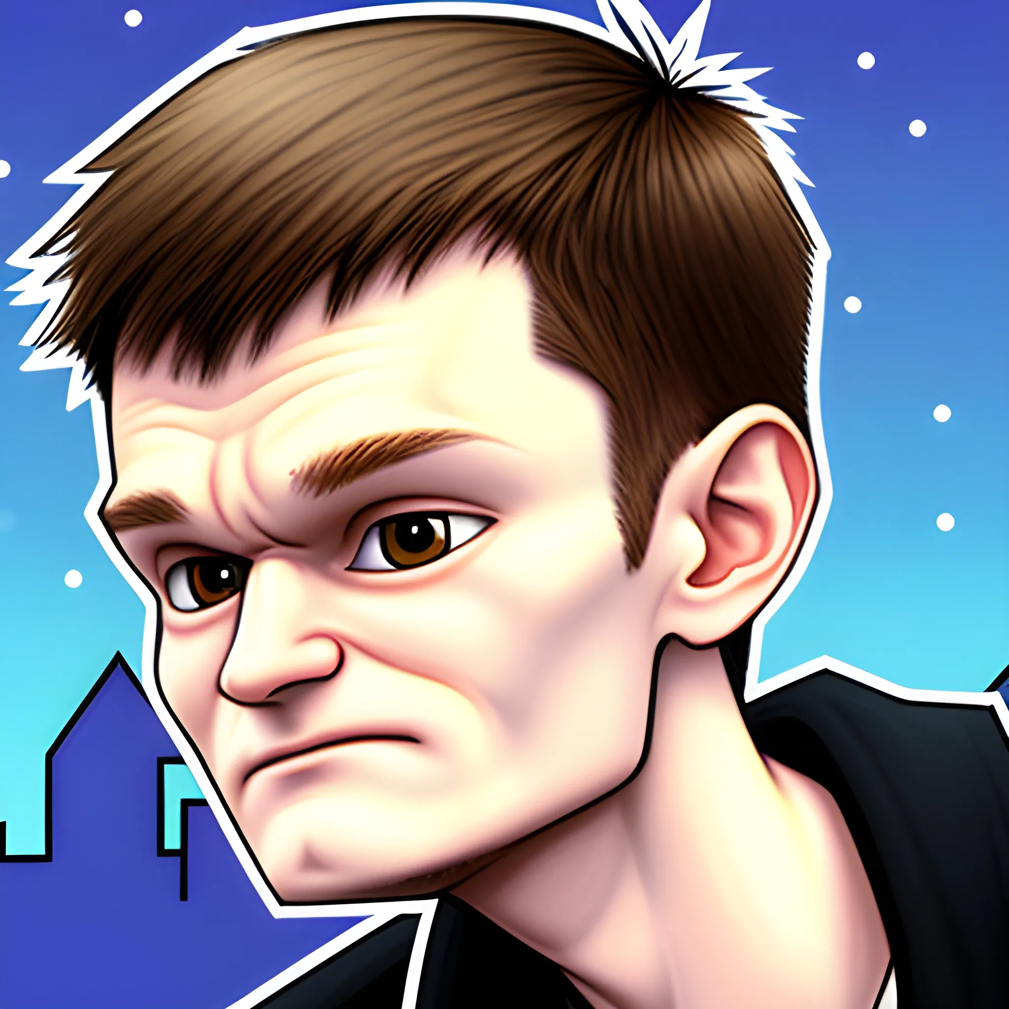 Vitalik Buterin pointed his finger to the side, Cartoon