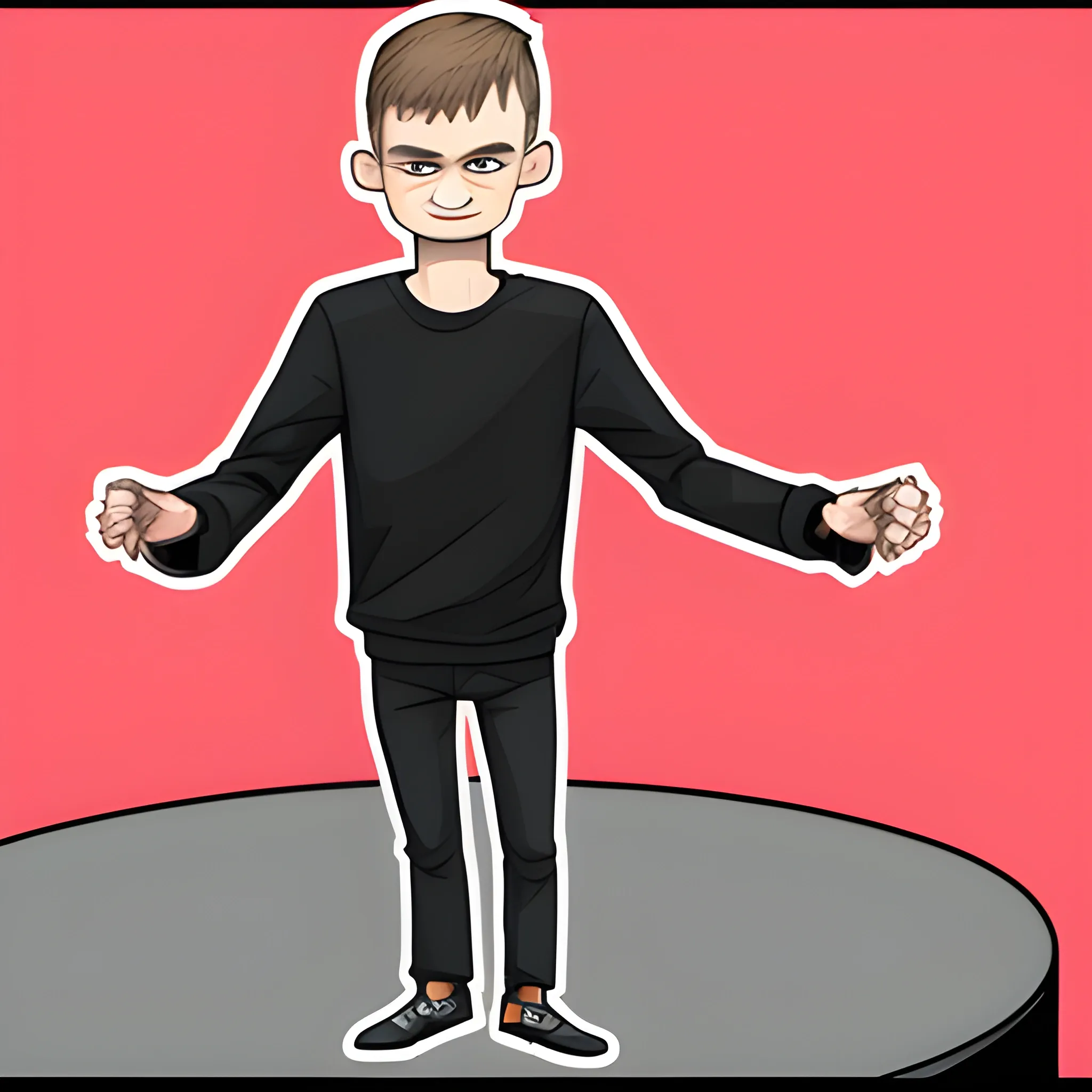 full body Vitalik Buterin pointed his finger to the side, Cartoon