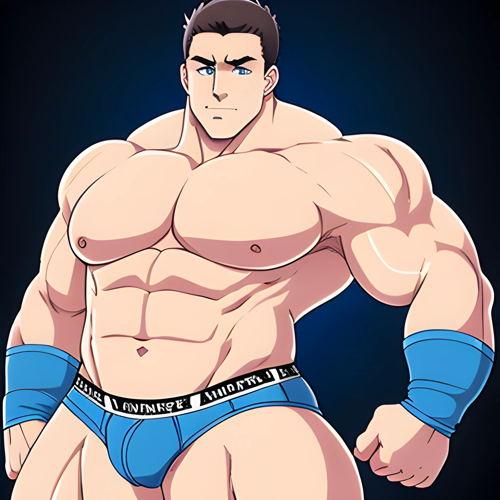 Male, blue eyes,big bulge, huge muscle, huge round, underwear man, big package, manly, beefy, anime, Cartoon