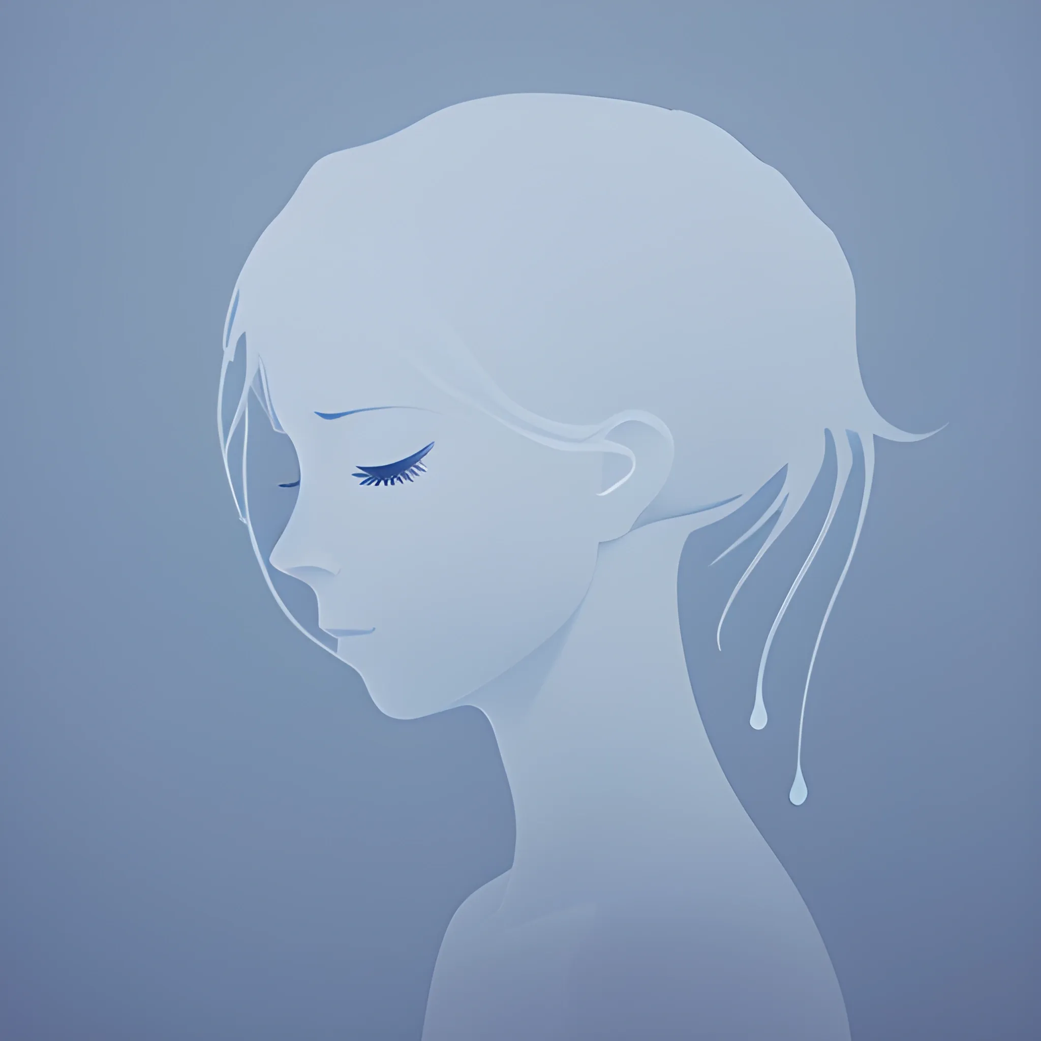 A simple and elegant portrait depicting the silhouette of a woman crying blue tears on a pure white canvas.The outline uses only black and has a minimalist approach with only clean lines to convey deep feelings of sadness and melancholy. express, Unreal Engine, octane rendering, high quality, high resolution, high precision, realistic, color correction, good lighting settings, low noise, sharp edges, harmonious composition, award-winning work