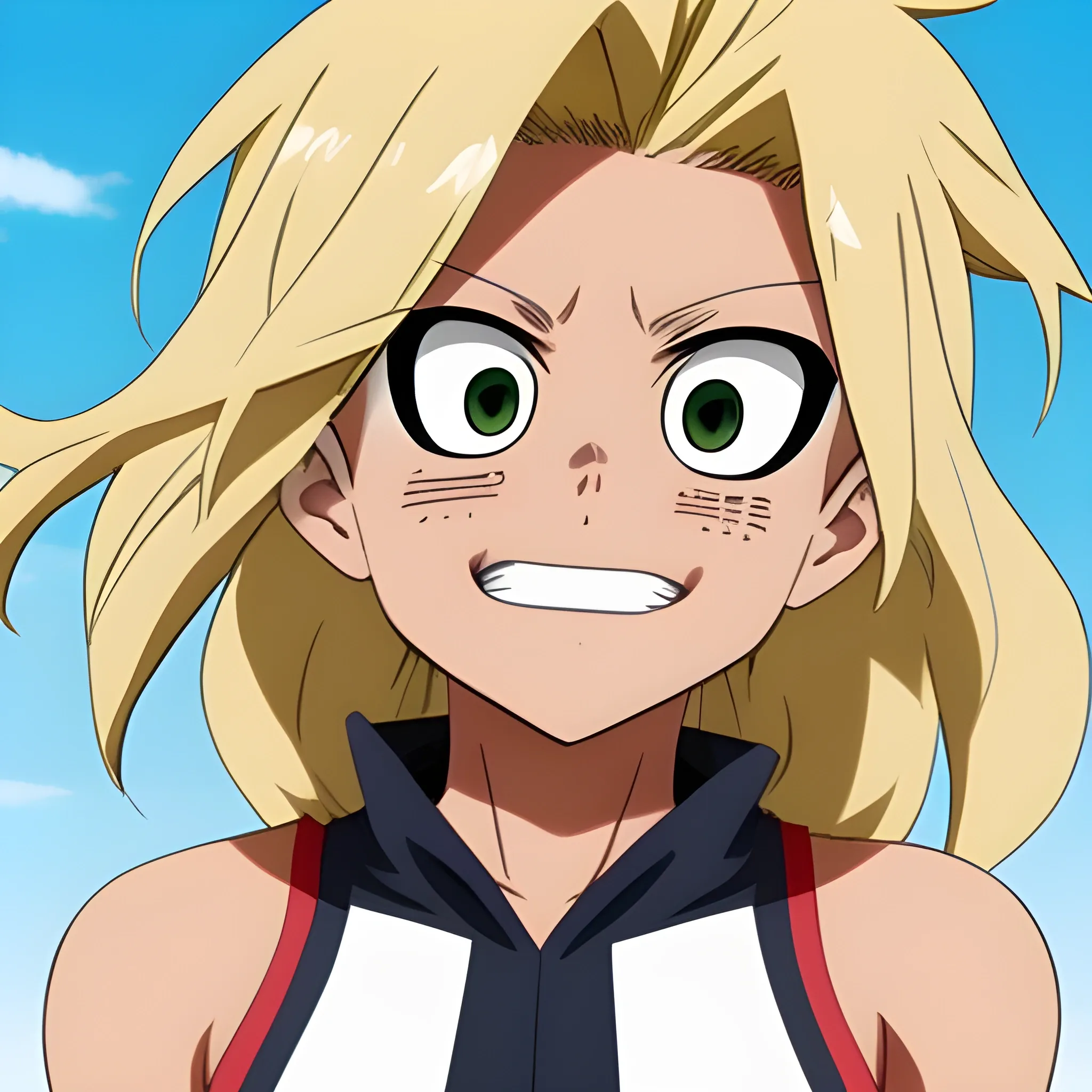 Create a My Hero Academia oc, Blonde hair brown eyes, and sort of a tanned skin.