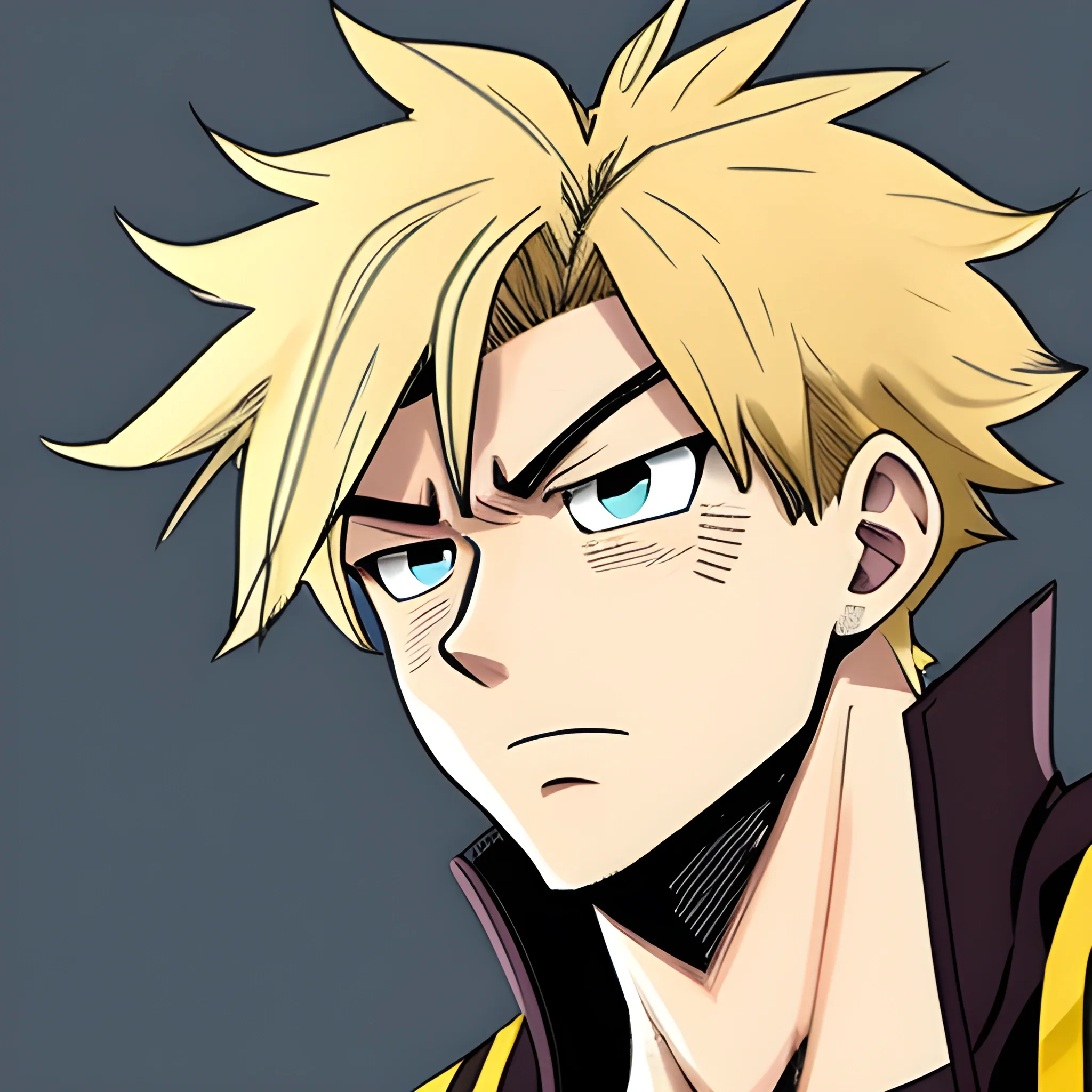 my hero academia male oc with blonde hair and brown eyes looking determined