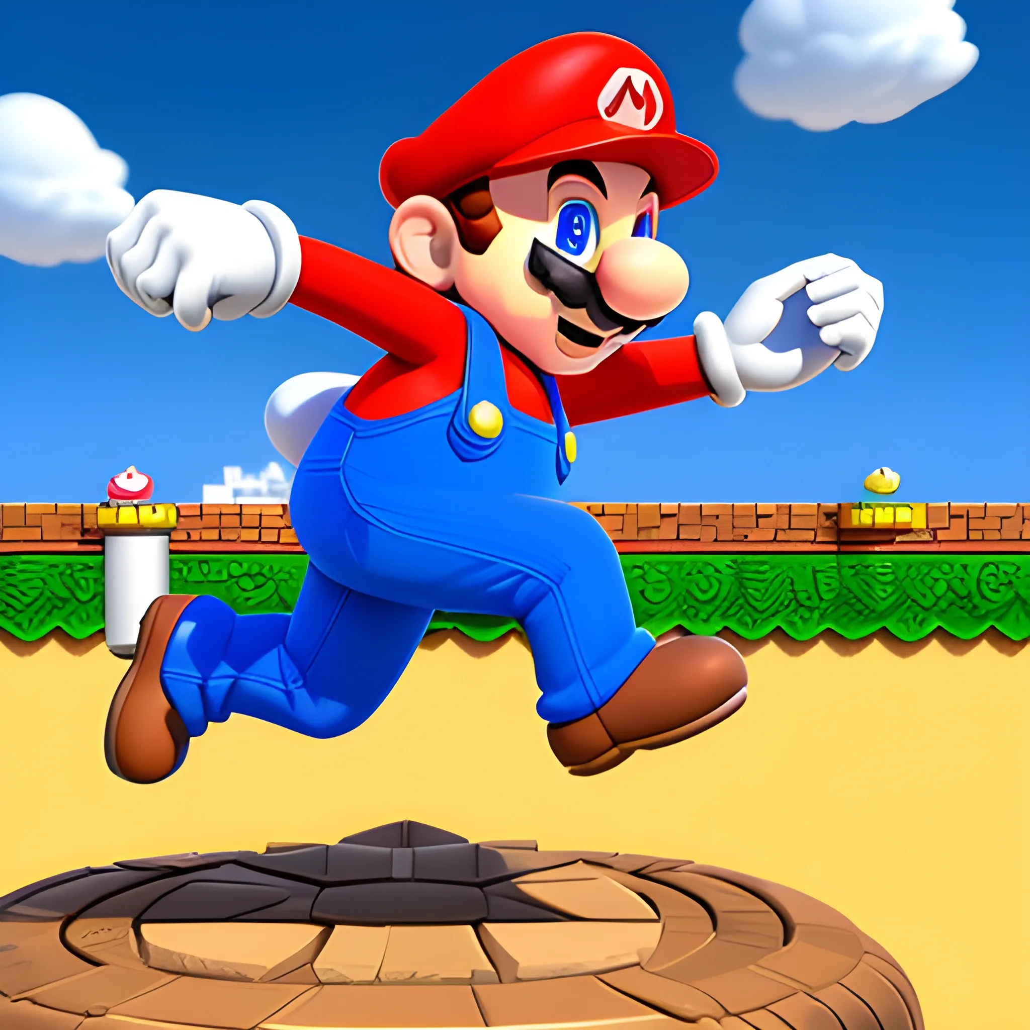 super mario bros game character, smile, jumping, hyper deta...
, 3D, Cartoon