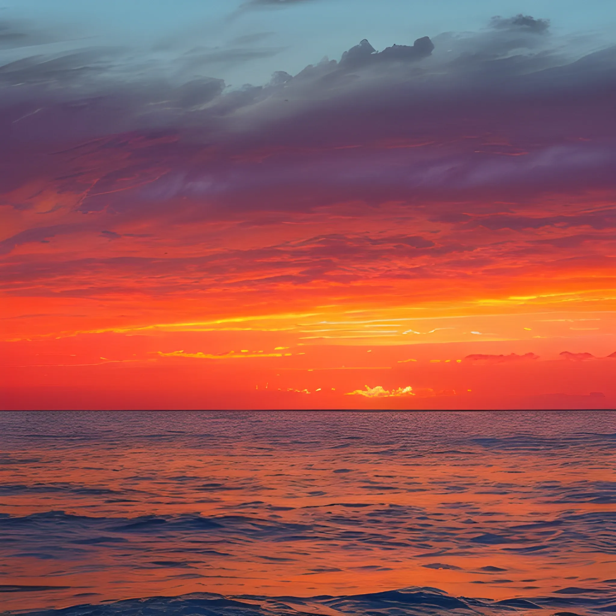 In the distance, where the sea and sky meet, the remaining glow of the setting sun illuminates the sky, creating a magnificent display of colorful clouds. The clouds appear as if they are ignited by flames, emitting a vibrant orange-red glow, resembling a magnificent oil painting. The lingering radiance of the sunset also dyes the sea surface into a warm orange hue, as if the entire ocean is silently praying for the departure of the sun. --ar 9:16 --s 250 --v 5.2