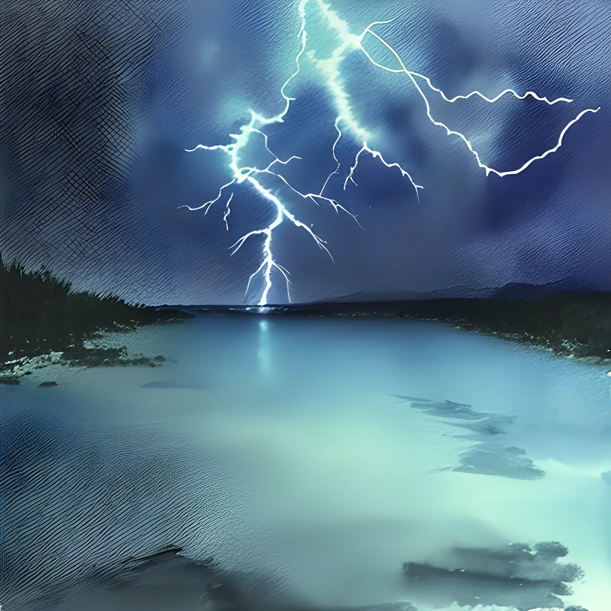 , 3D, Water Color realistic night with lightning