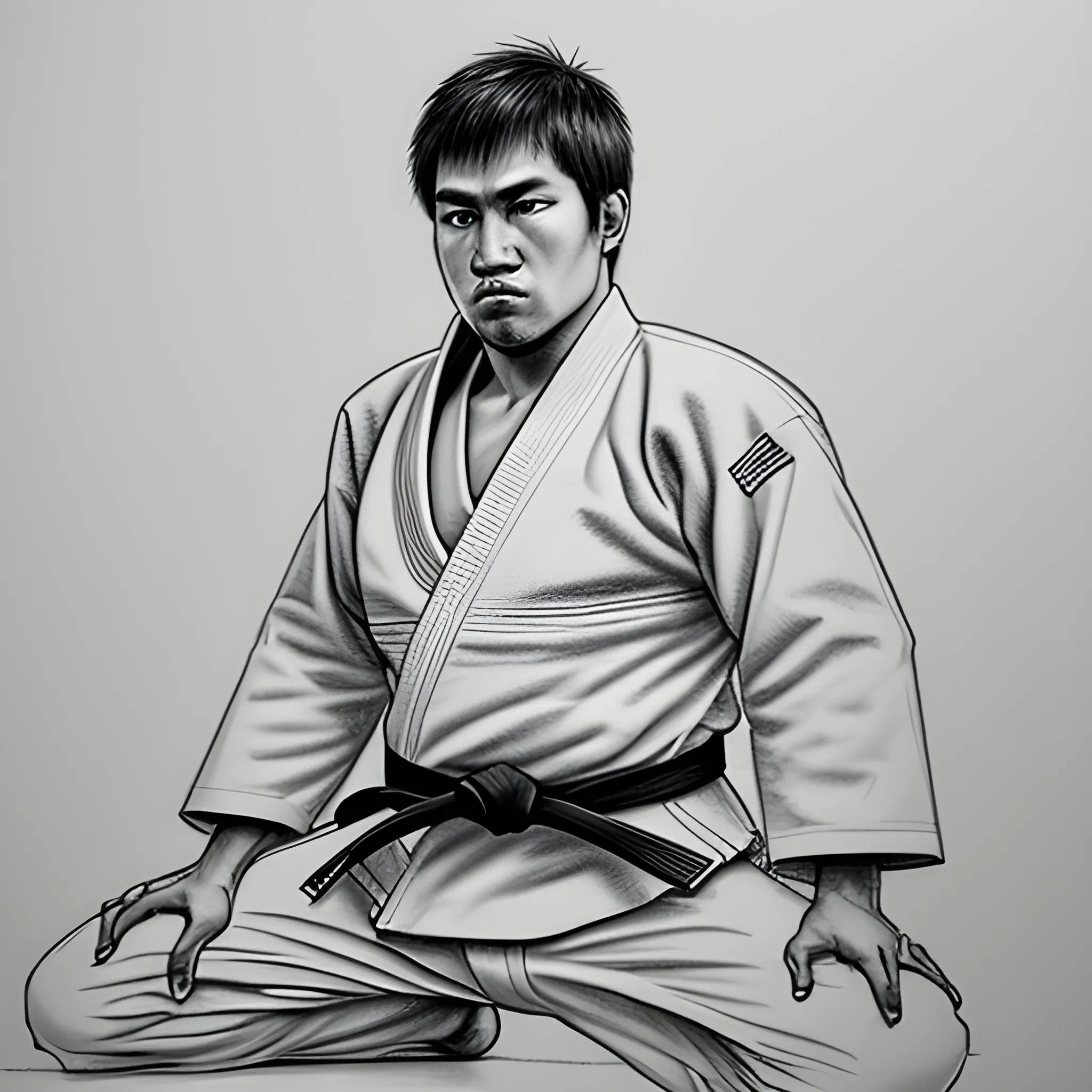 judo pose, portrait, Pencil Sketch