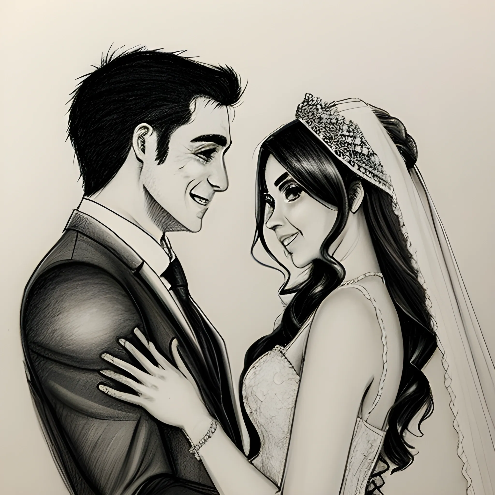 2 personas cazandoce, teniendo matrimonio , boda , pareja , Pencil Sketch