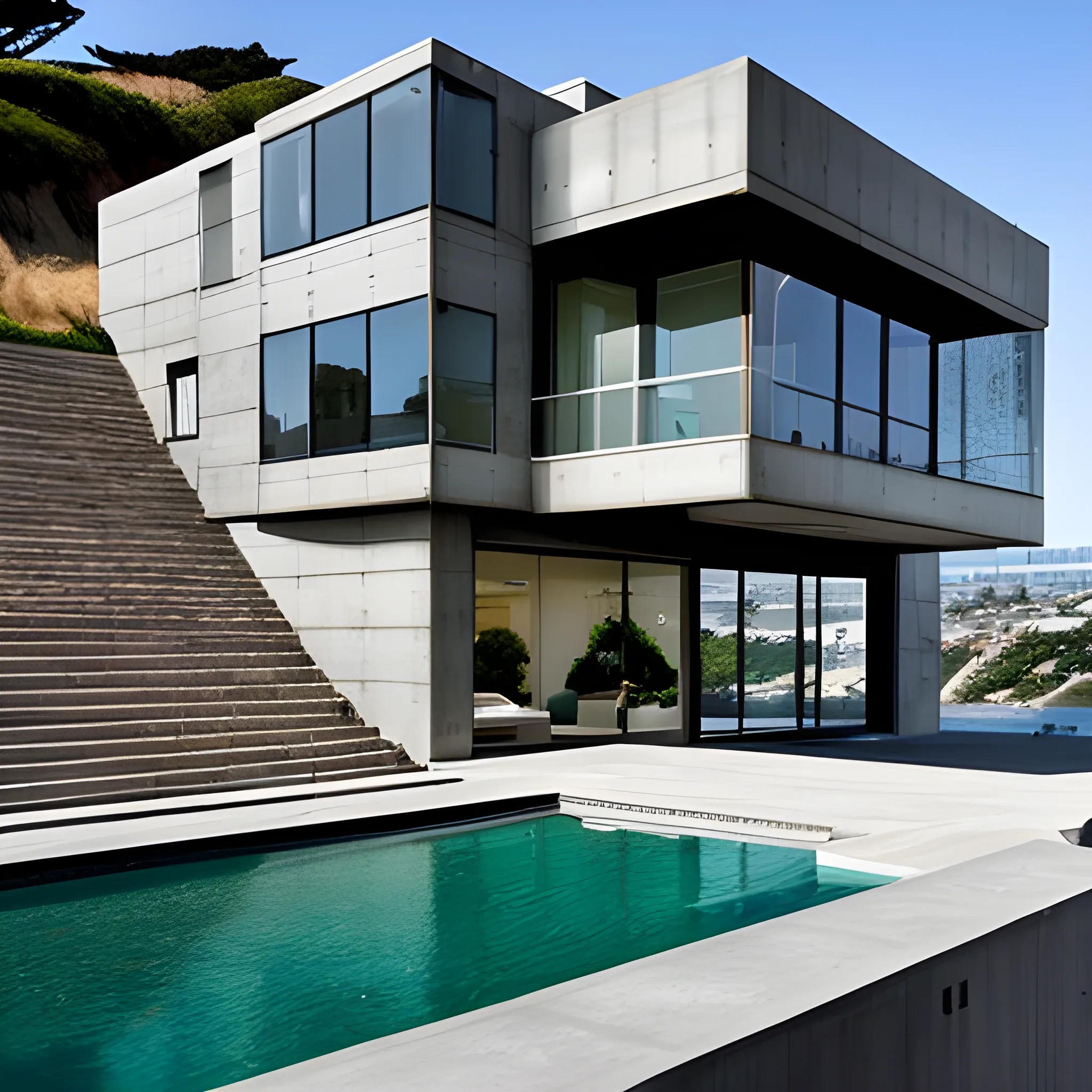 a modern concrete mansion on the bluffs overlooking san francisco 